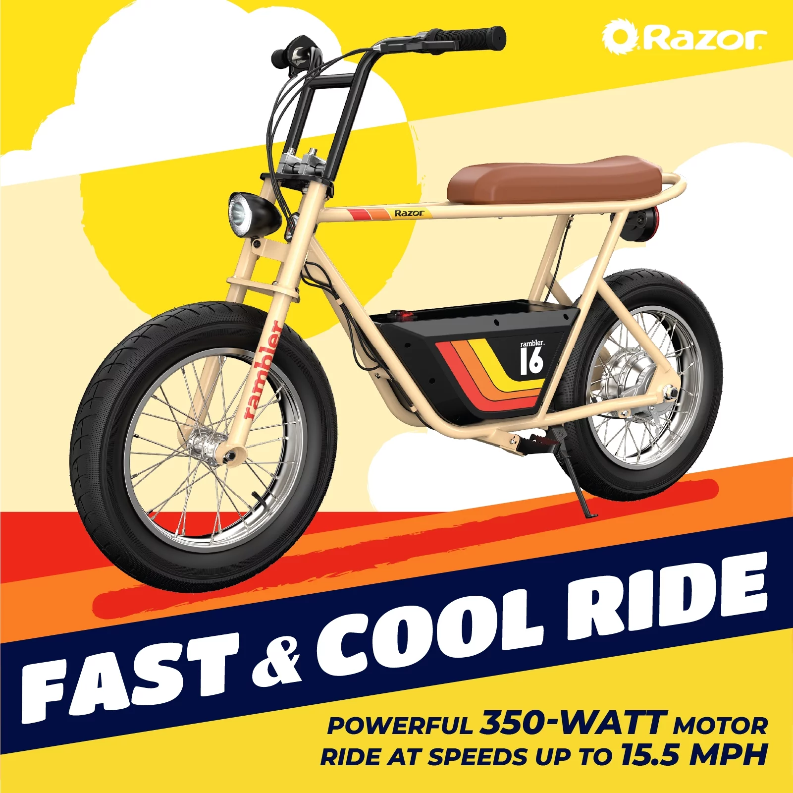 Razor Rambler 16 ?C 36V Seated Electric Scooter, up to 15 mph, Retro Style Minibike for Teen & Adult