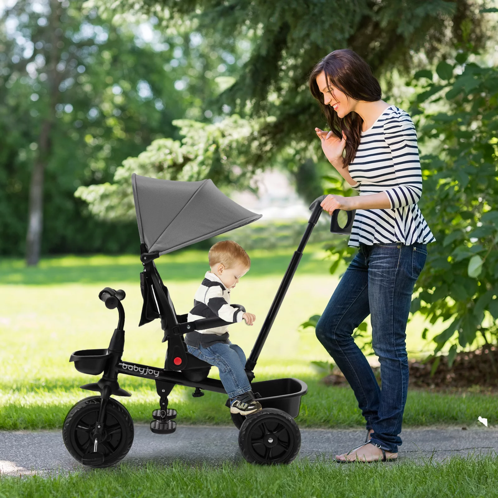 Infans 4-in-1 Toddler Tricycle Reversible Baby Trike W/ Height Adjustable Push Handle