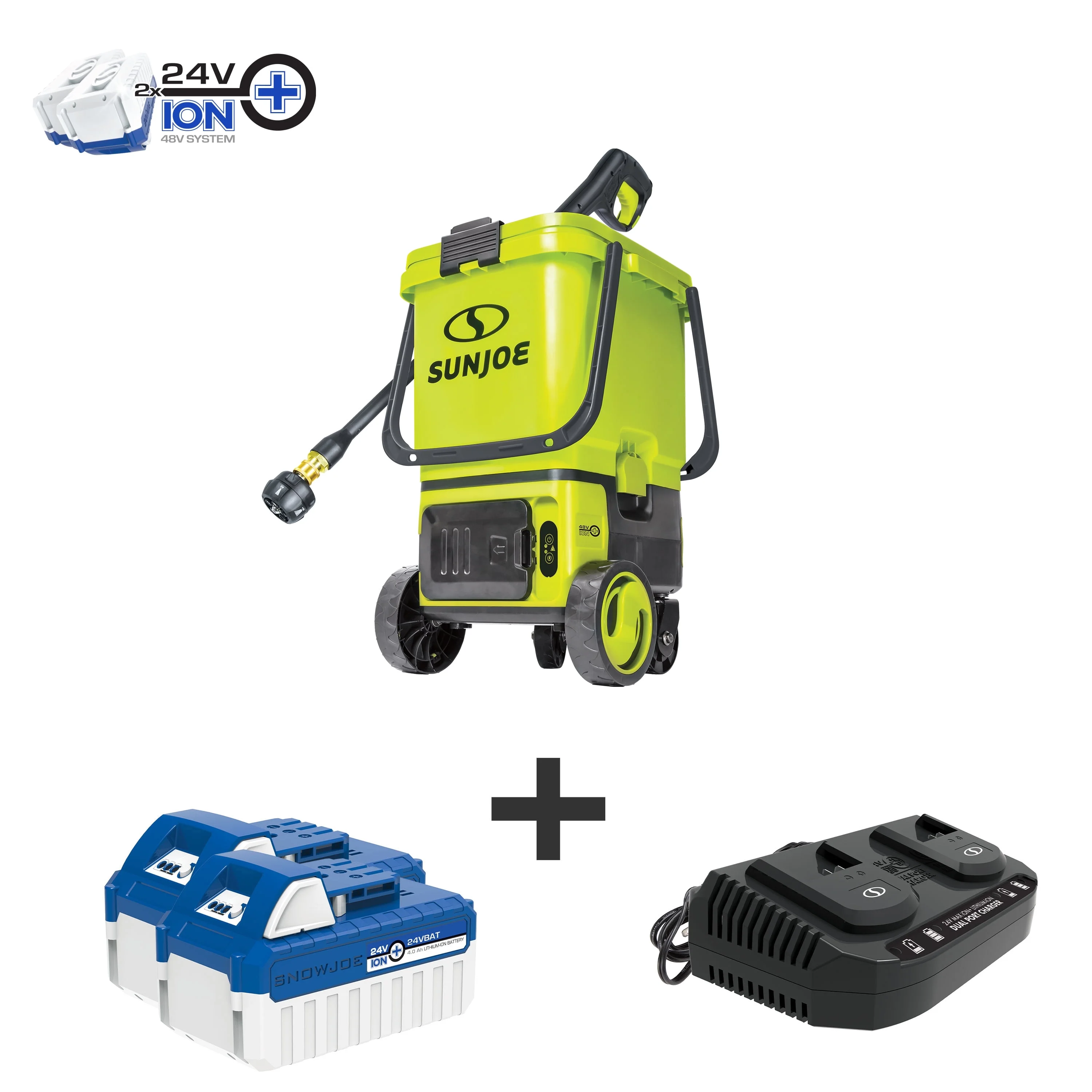 Sun Joe 48-Volt Cordless Portable Pressure Washer Kit, 2 x 4.0-Ah Batteries and Charger