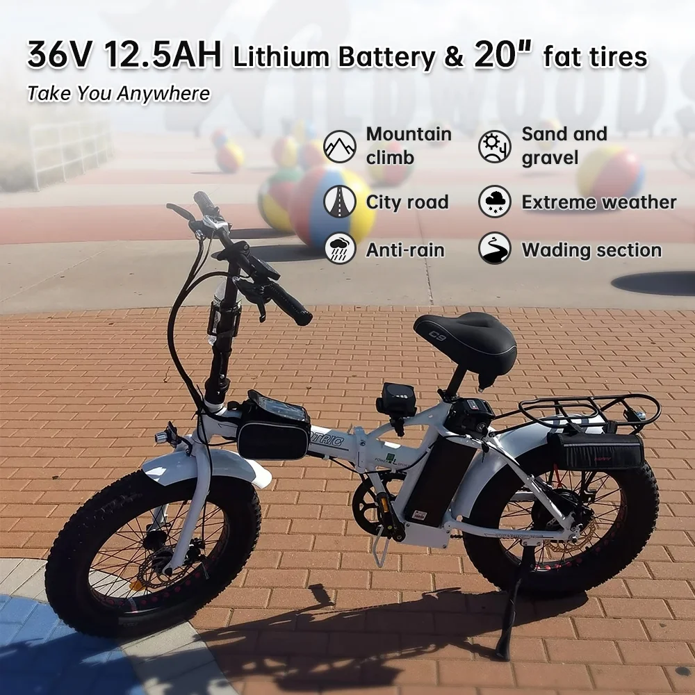 Ecotric 20″ x 4.0 Fat Tire Folding Electric Bicycle 20MPH 810 LED Display Removable Lithium-Ion Battery Mountain Beach Snow E-Bike Moped White and Blue Rim A-E516646