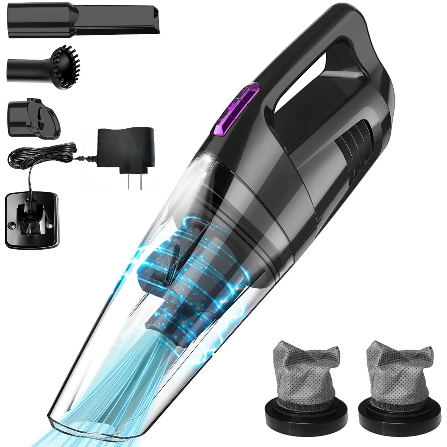 WHALL Cordless Handheld Vacuum, Wet/Dry Cleaner with 8500PA Suction, LED Light, Lightweight/Portable