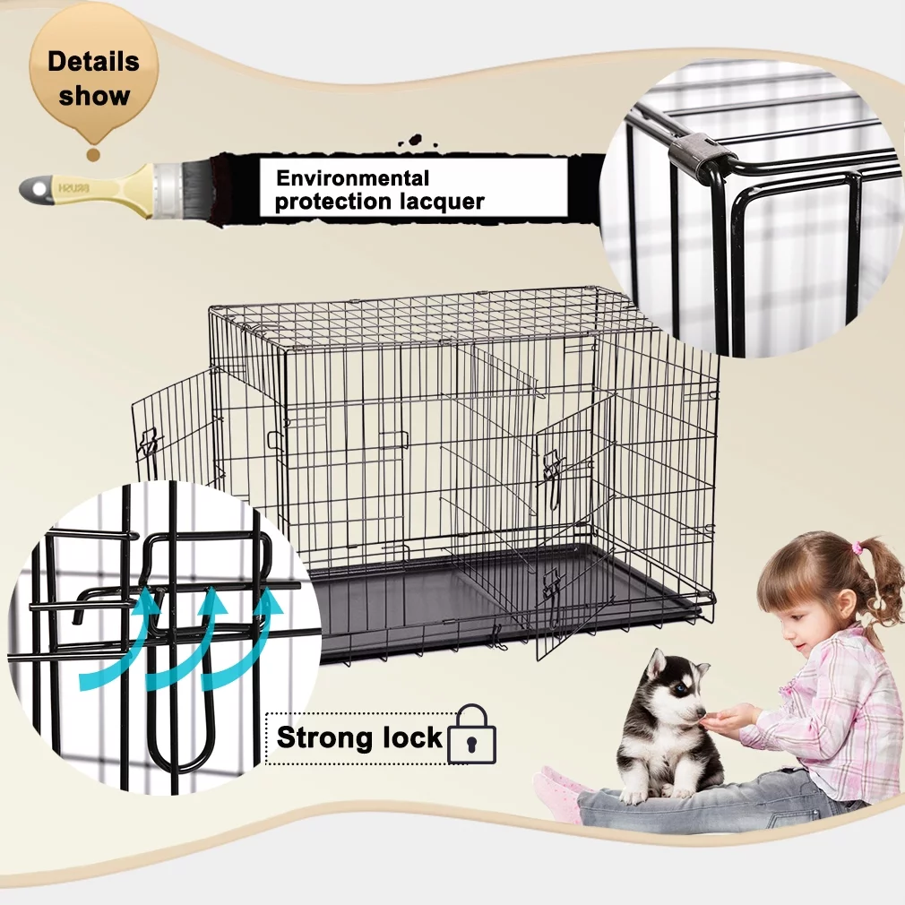 BestPet Double-Door Metal Dog Crate with Divider and Tray, X-Large, 48″L