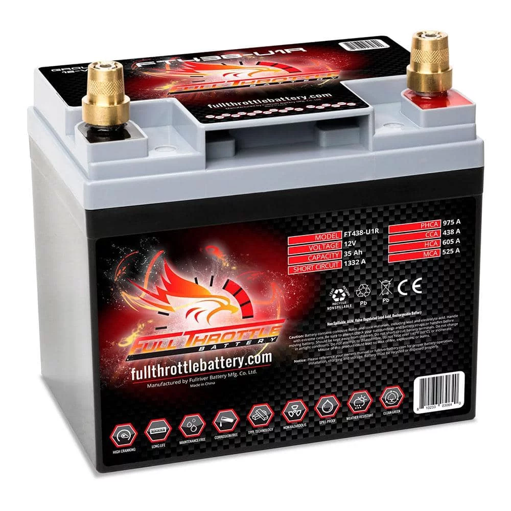 Full Throttle (Fullriver) FT438-U1R High Capacity Dual Purpose AGM Battery (Right Positive)