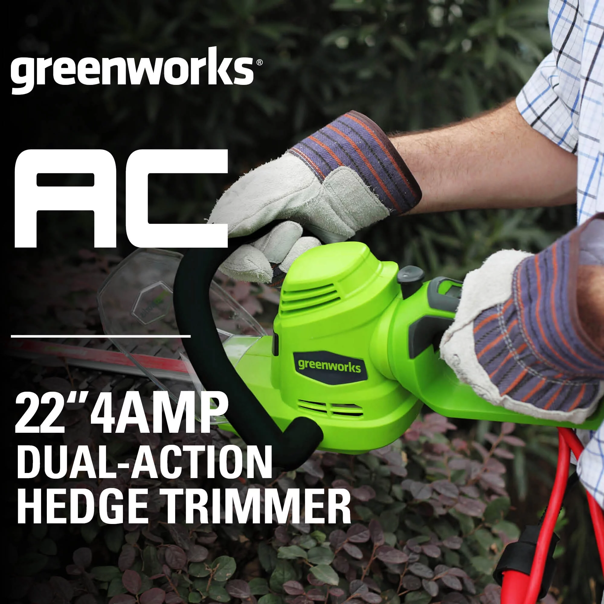 Greenworks 4 Amp 22-inch Corded Electric Hedge Trimmer, 22122