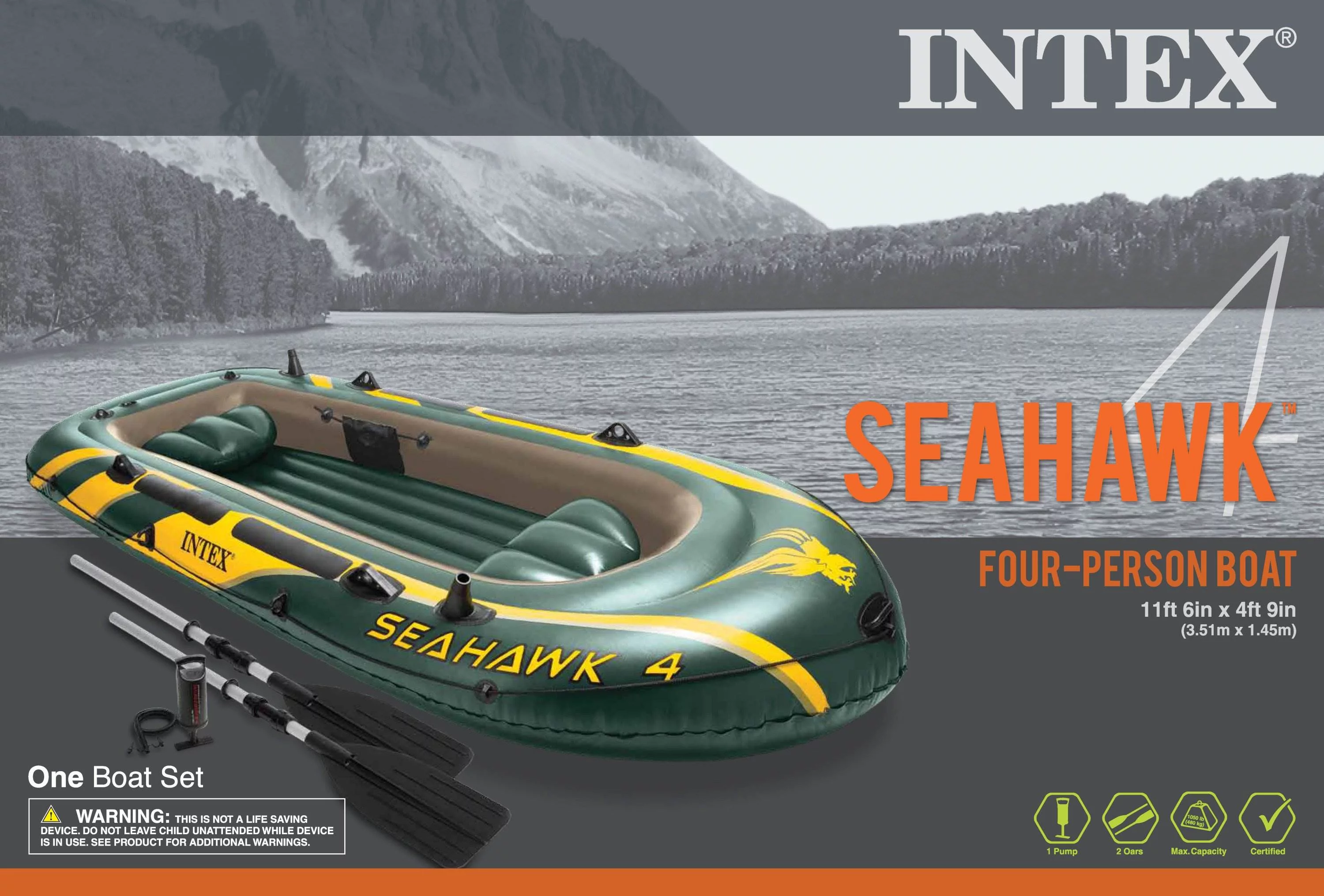 Intex Seahawk 4 Inflatable 4 Person Boat Raft Set with Oars & Air Pump (2 Pack)