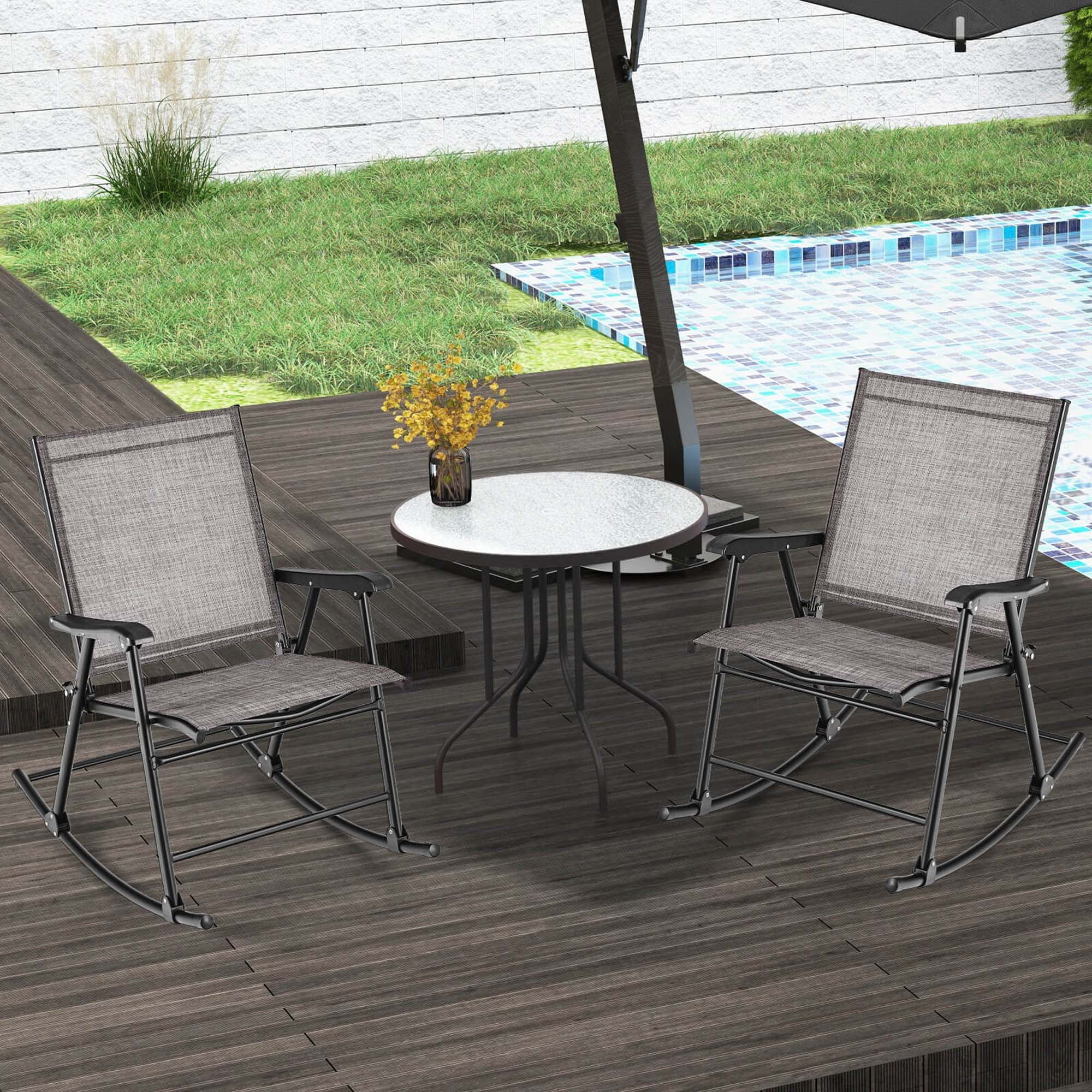 Costway 2pcs Patio Folding Rocking Chair Heavy-Duty Metal Frame Rockers Outdoor