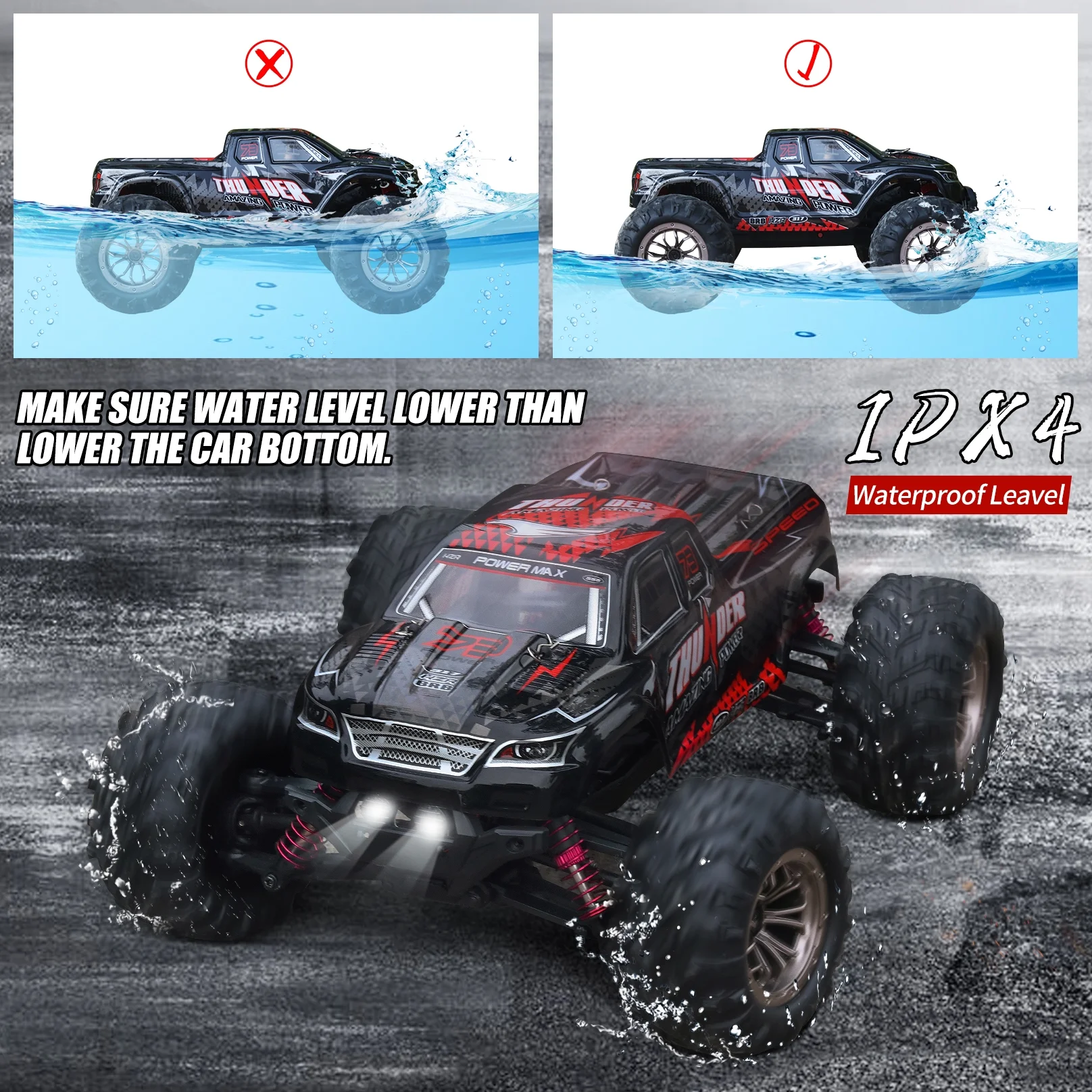 Hot Bee Remote Control Car 1:16 RC Cars 40+km/h 4WD Off Road Monster Truck with Lights Gift for Boys Kids and Adults