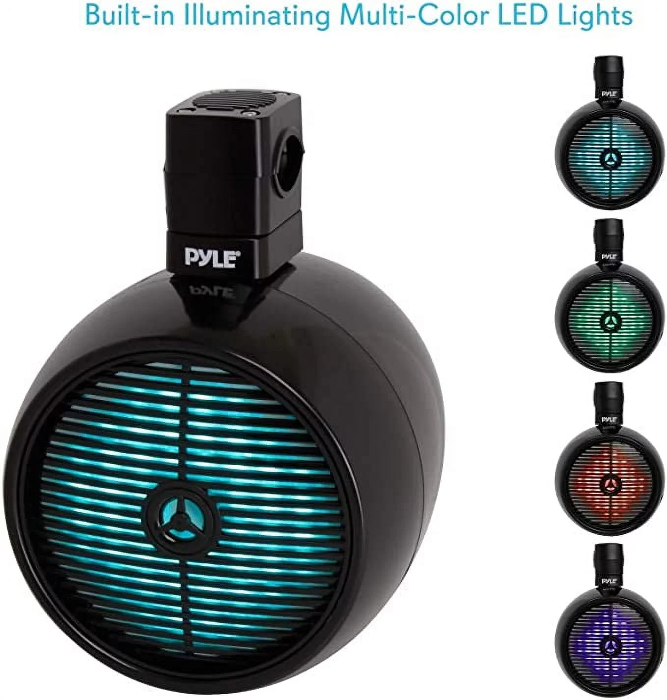 Pyle Marine Speakers – 8 Inch Waterproof IP44 Rated Wakeboard Tower with Built-in LED Lights Black