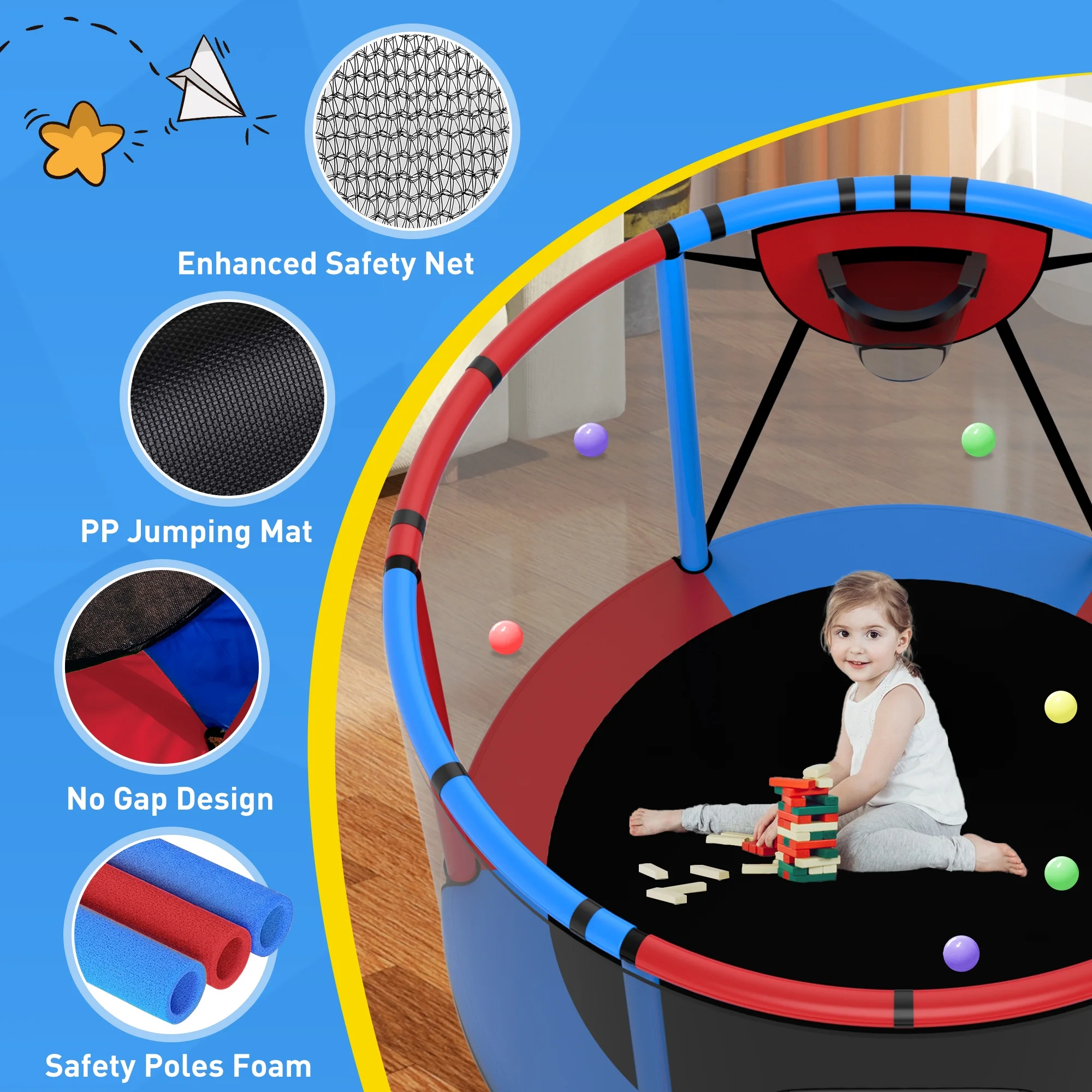 CITYLE Trampoline for Kids 600LBS 60” 5FT Toddler Trampoline Indoor Outdoor with Basketball Hoop, Swing, Adjustable Bar, Mini Small Trampoline with Enclosure, Gifts for Toddlers, Boys & Girls