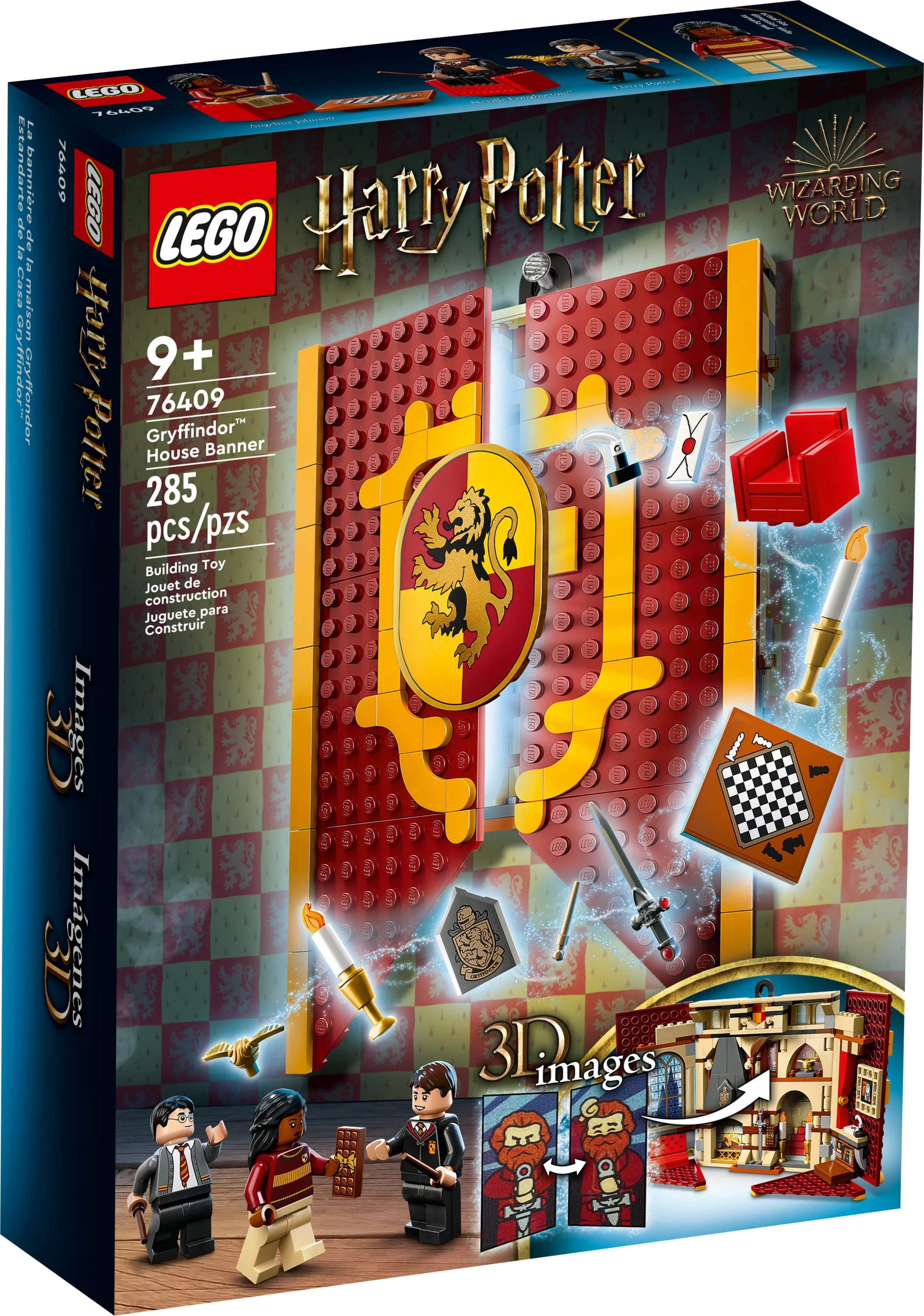 LEGO Harry Potter Gryffindor House Banner Set 76409, Hogwarts Castle Common Room Toy or Wall Display, Fold Up Travel Toy, Collectible with 3 Minifigures