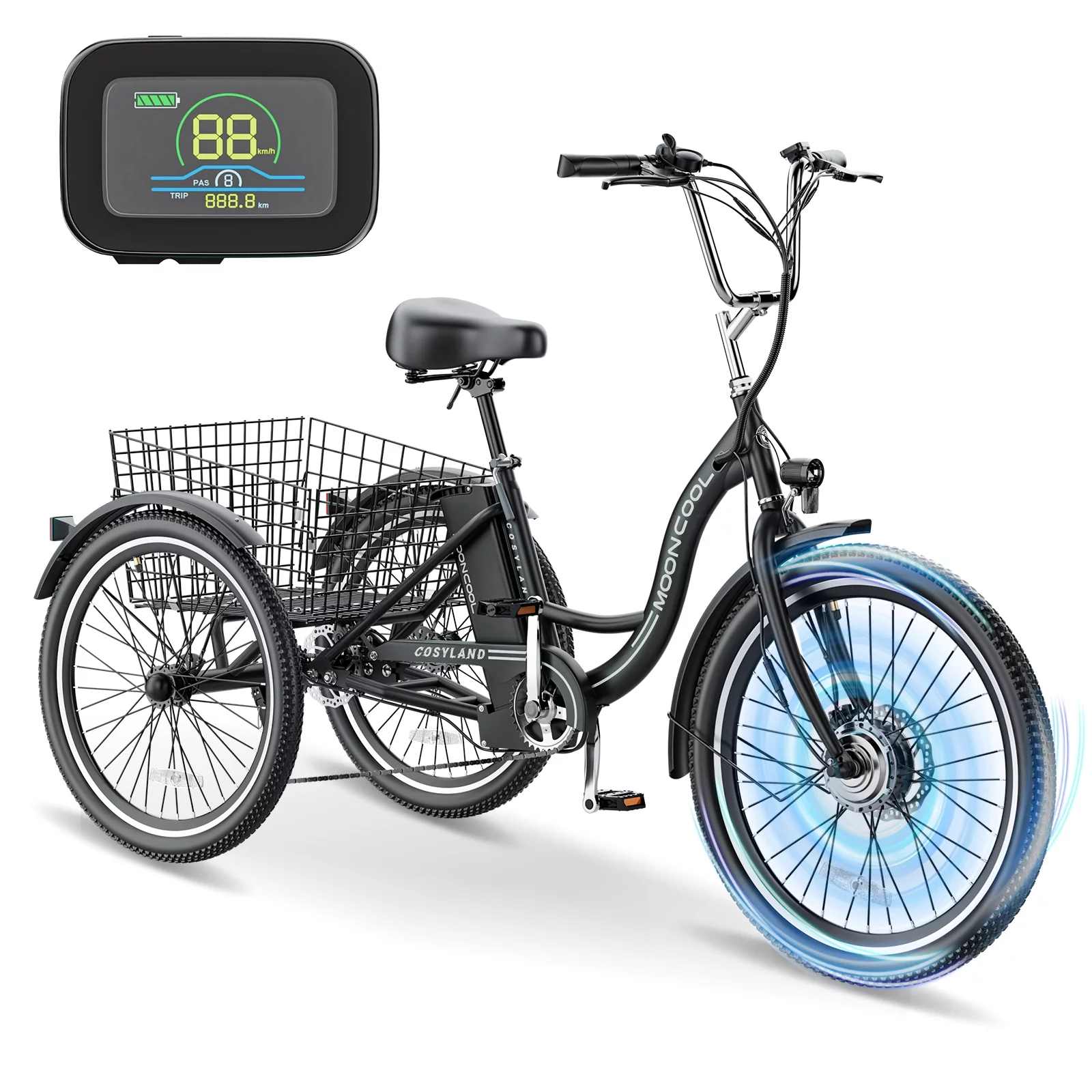 Lilypelle Adult Electric Tricycles,3 Wheel Electric Bike,15.5 Mph Electric Trikes for Seniors,7-Speed & 4 Adjustable Riding Modes Electric Tricycle With Removable Lithium Battery