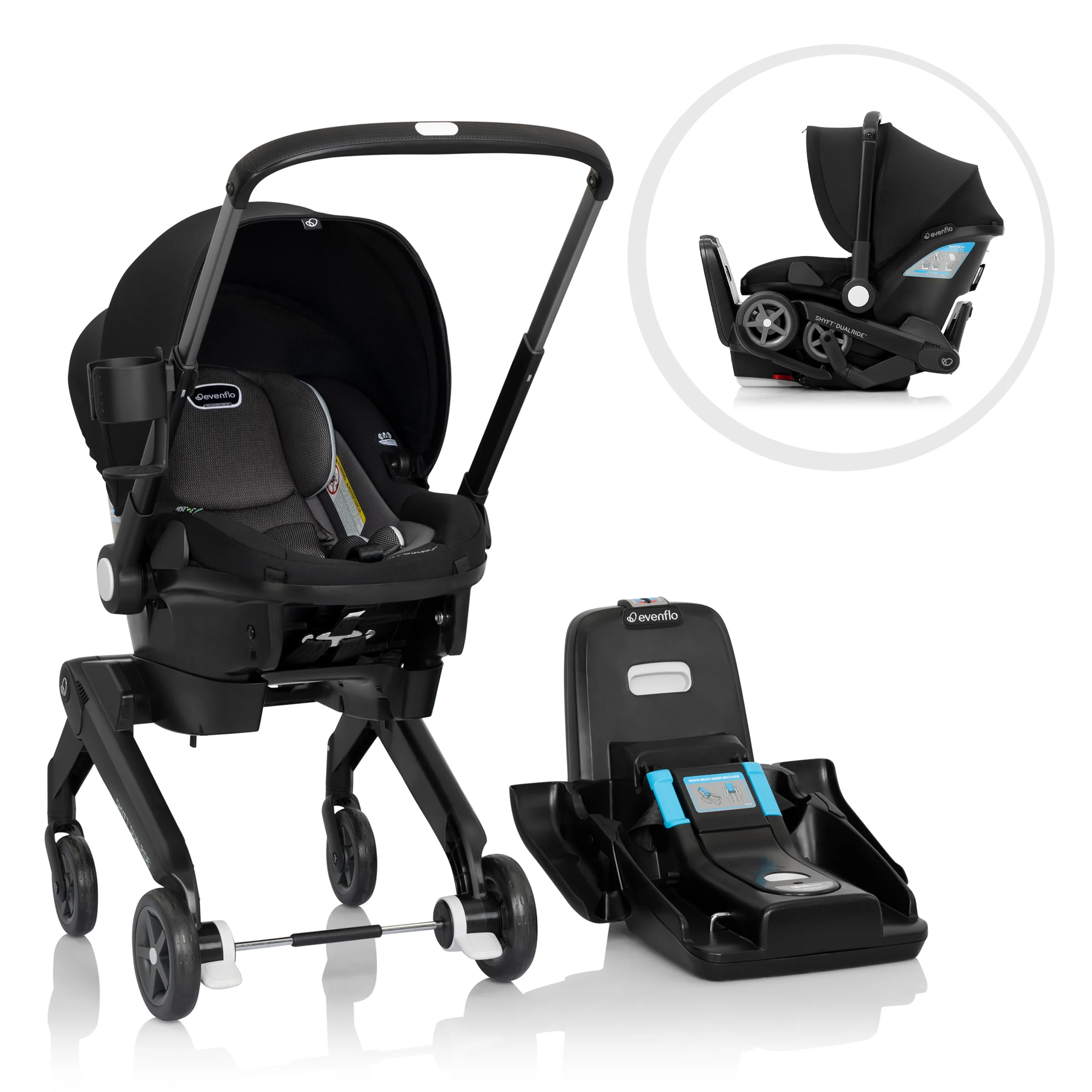 Evenflo Shyft DualRide Infant Car Seat and Stroller Combo (Beaufort Black), Unisex