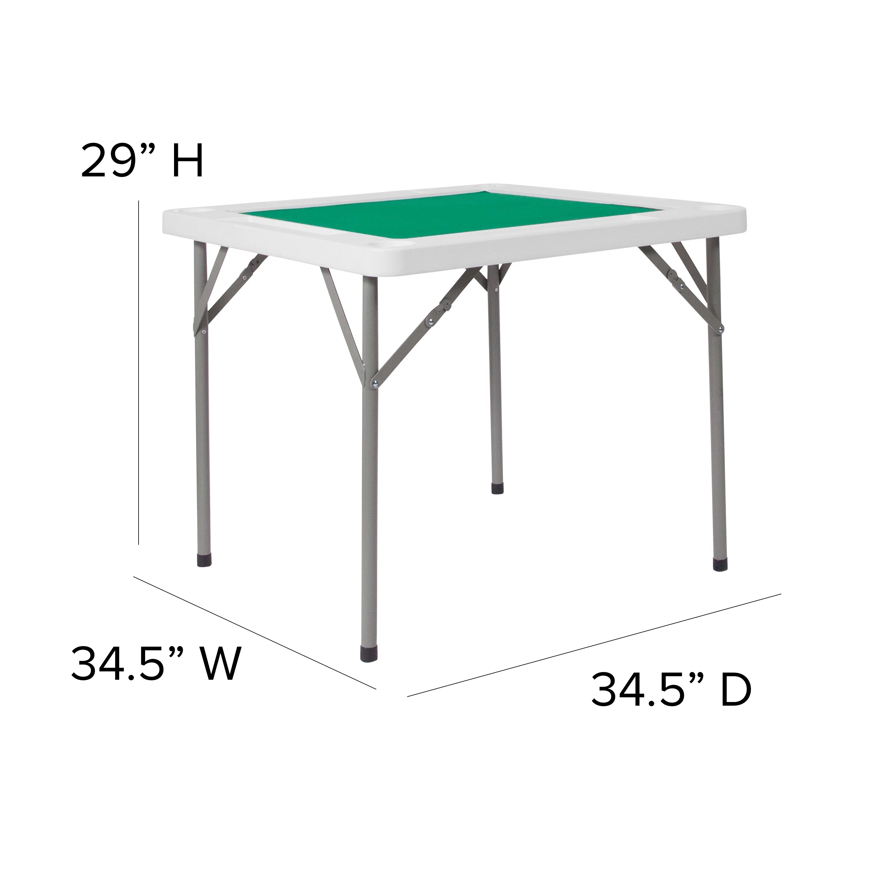 Emma + Oliver 34.5″ Square 4-Player Folding Card Game Table with Green Felt and Cup Holders