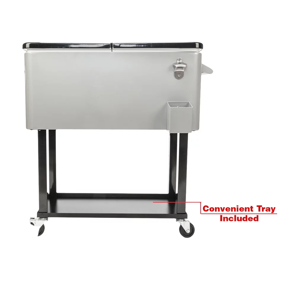 80QT Cooler Cart Trolley Frozen Function Spray Ice Beer Beverage Chest