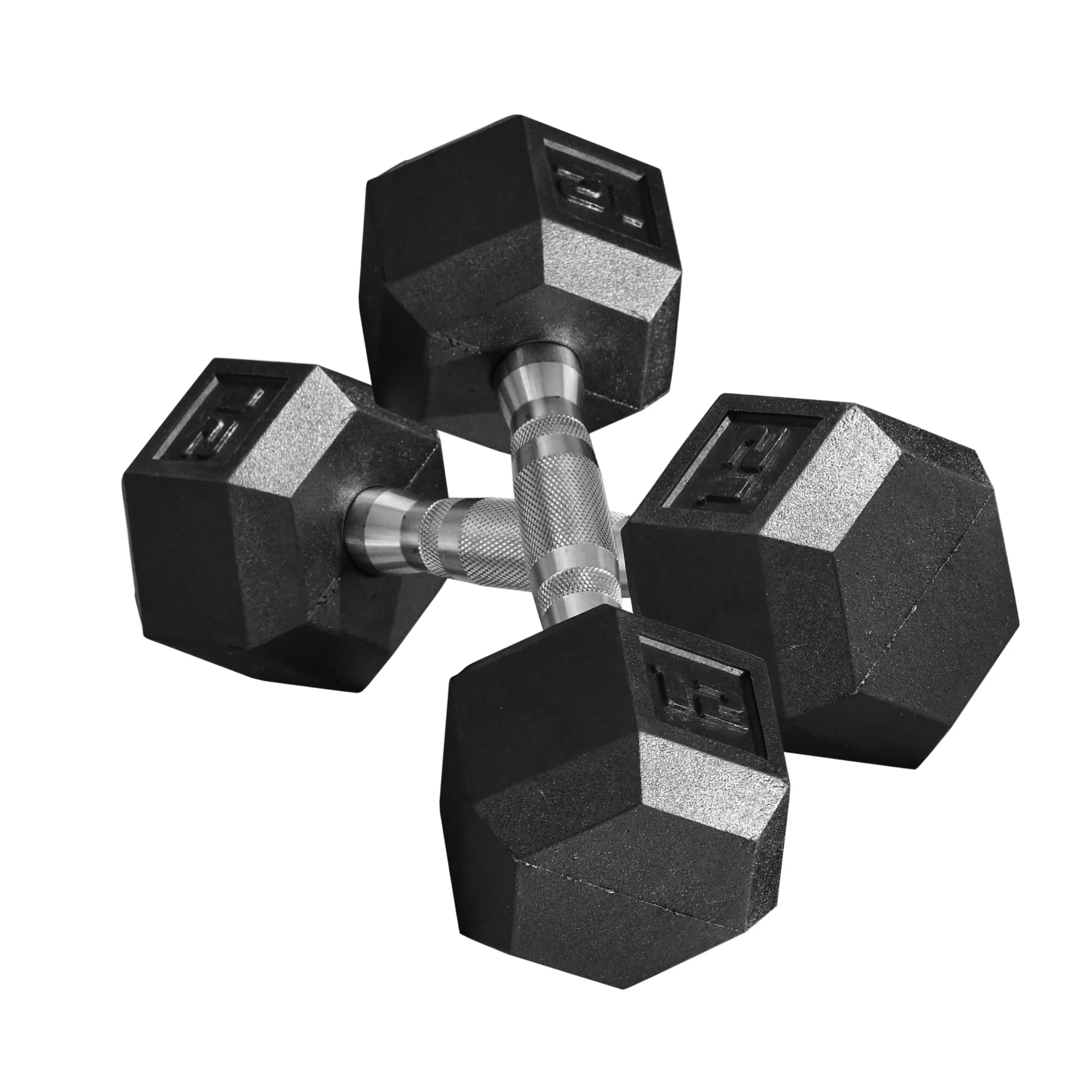 Soozier Hex Rubber Free Weight Dumbbells Set with Metal Handles 24 Lbs. Total Hand Weight for Strength Workout Training, Black