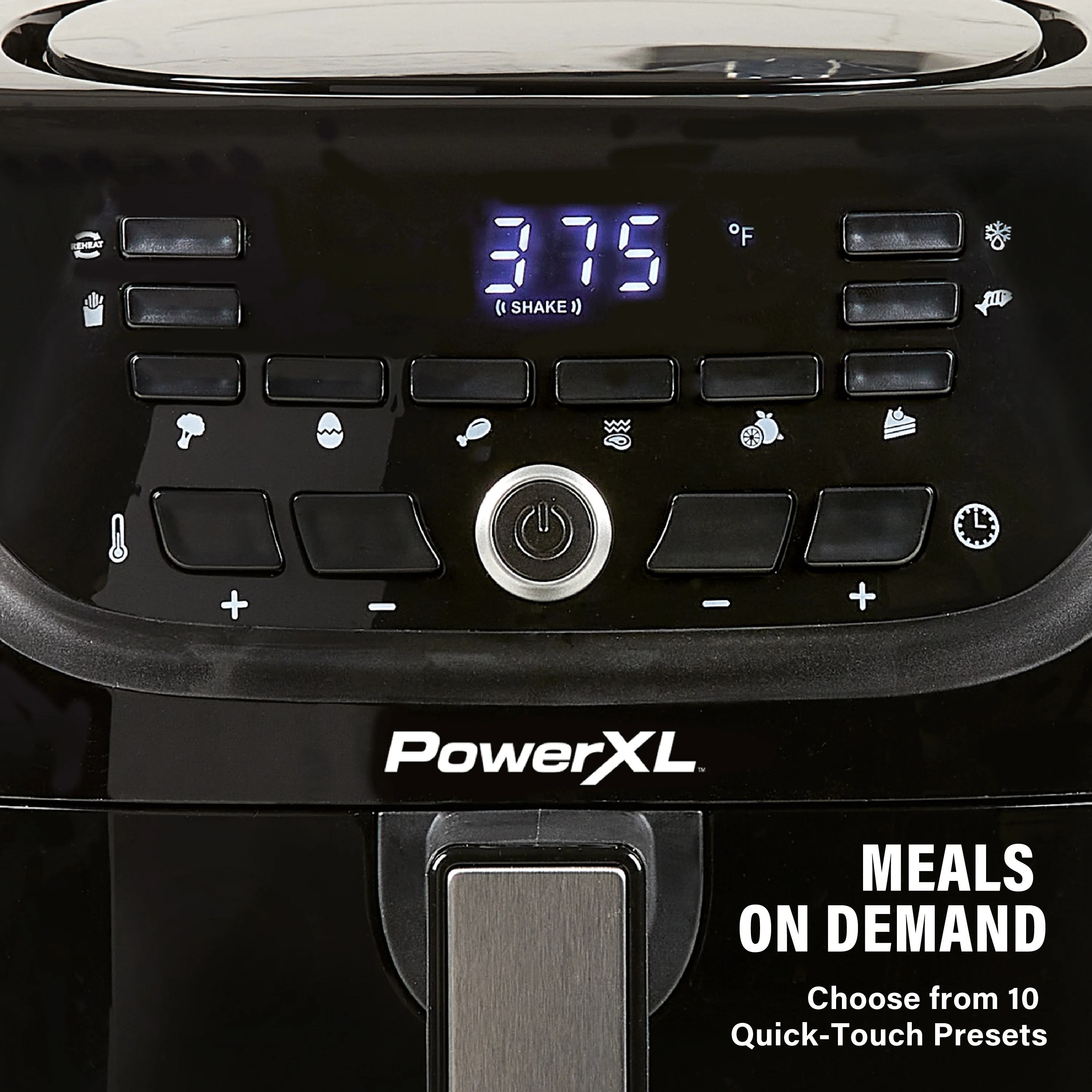 New POWER-XL 6-Qt Digital Vortex Air Fryer with 10 Quick-Touch Presets, Black, AF-E6001-L