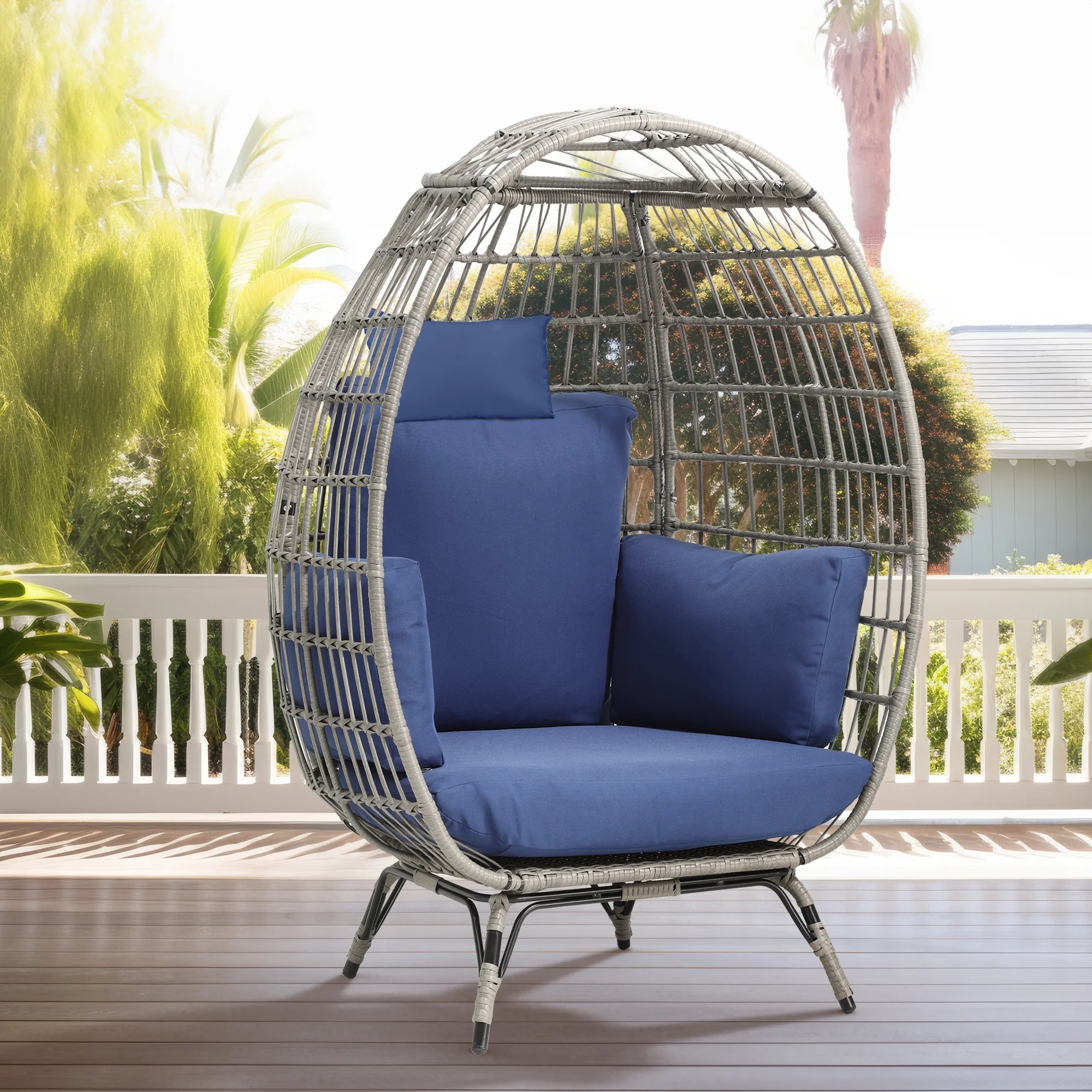 Dextrus Egg Chair Outdoor Egg Lounge Chair with Cushion Wicker Chair PE Rattan Chair for Patio, Garden, Backyard, Porch-Beige