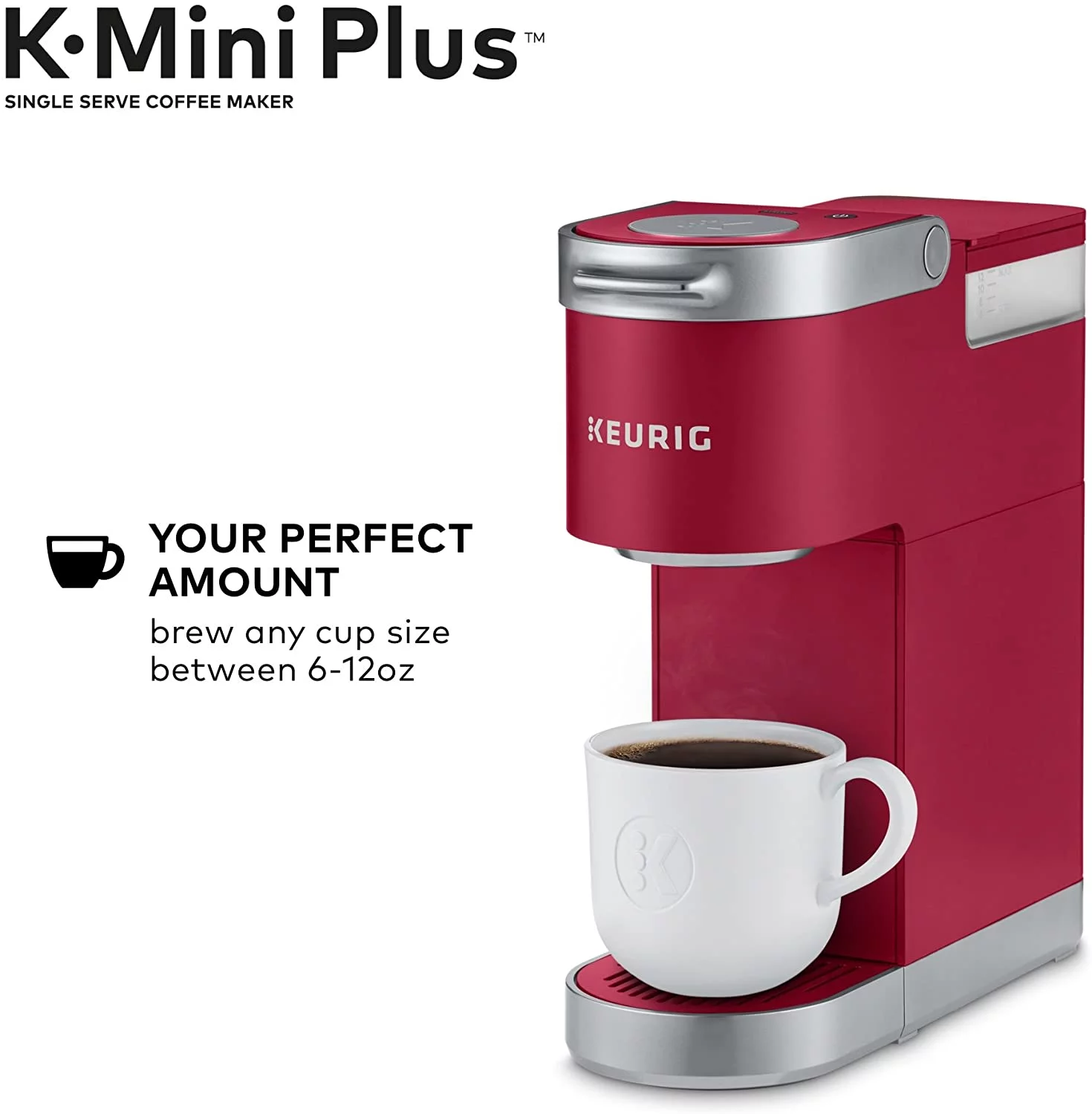 Keurig K-Mini Plus Maker Single Serve K-Cup Pod Coffee Brewer, Comes with 6 to 12 Oz. Brew Size, Storage, and Travel Mug Friendly, Cardinal Red