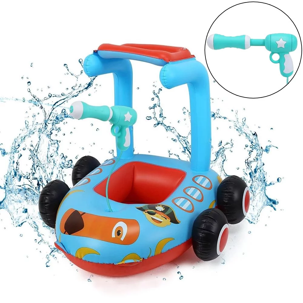 Funsmile Toddlers Inflatable Toddler Floaties Pool Float Toys 35.4??31.4in with Water Spray Gun Kids Pirate Boat Summer Party Aged 3-6