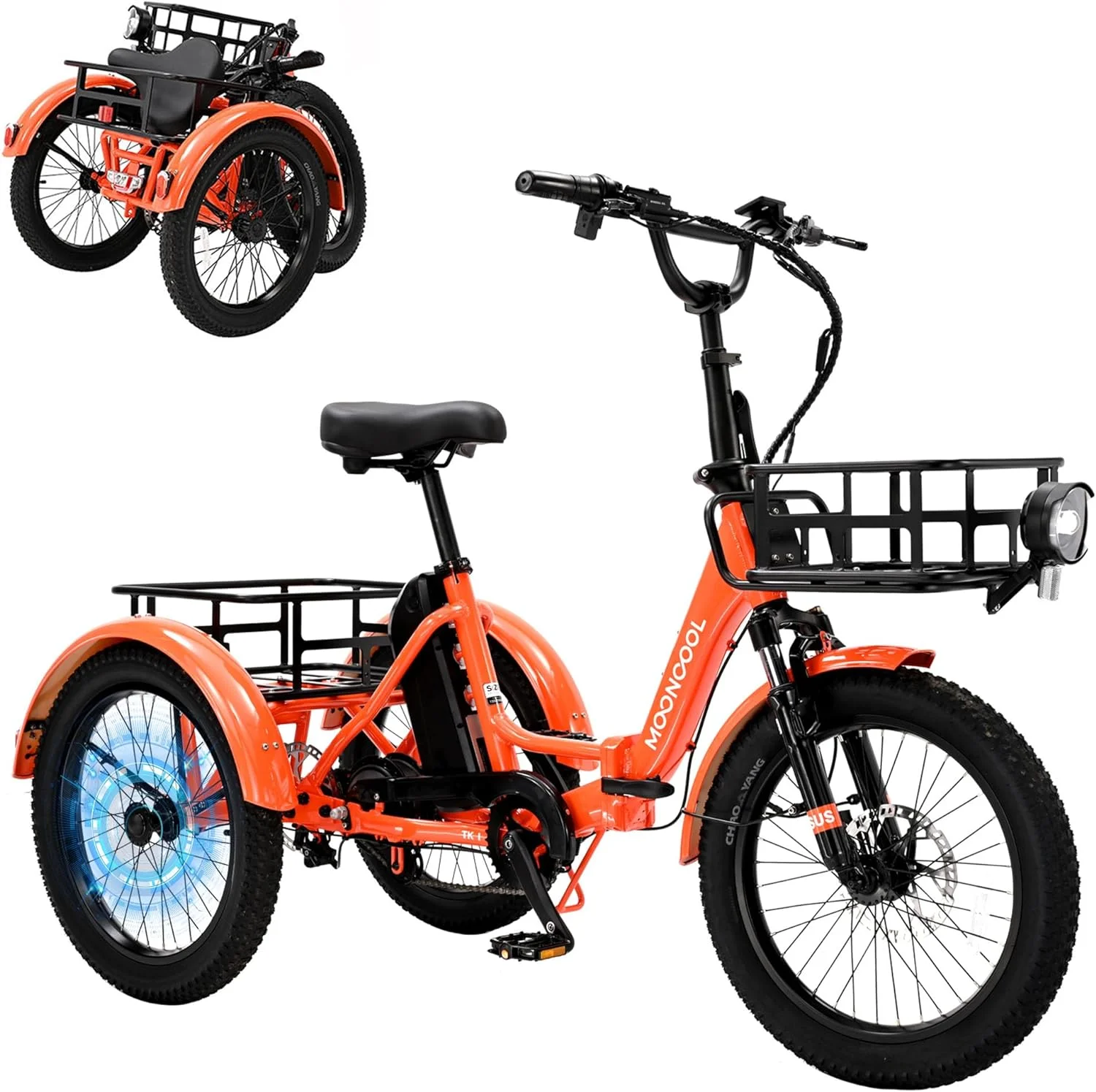 MOONCOOL 350W Motorized Electric Trike, 7 Speed 3 Wheel Electric Bicycle with 36V 14.5Ah Lithium Battery UL Certified, 24″ Electric Tricycle for Adults with Rear Basket