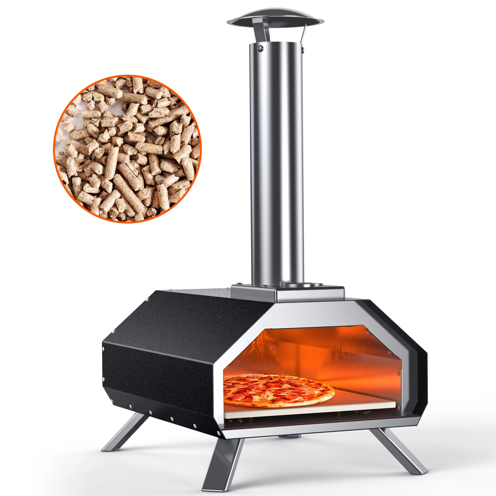 KingChii Portable Pizza Oven, 13″ Wood Pellet Pizza Oven, Stainless Steel Pizza Oven Wood Burning Pizza Oven with Foldable Legs for Outdoor Patio Garden