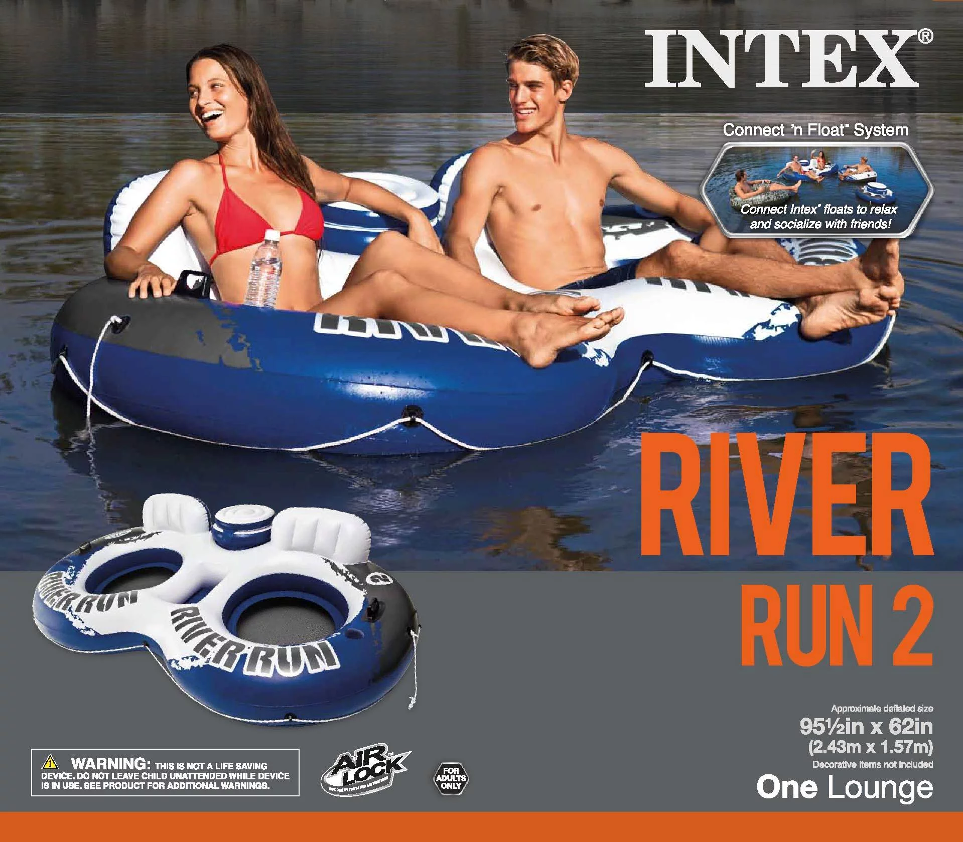 Intex River Run II 2-Person Water Tube Float w/ Cooler and Connectors | 58837EP