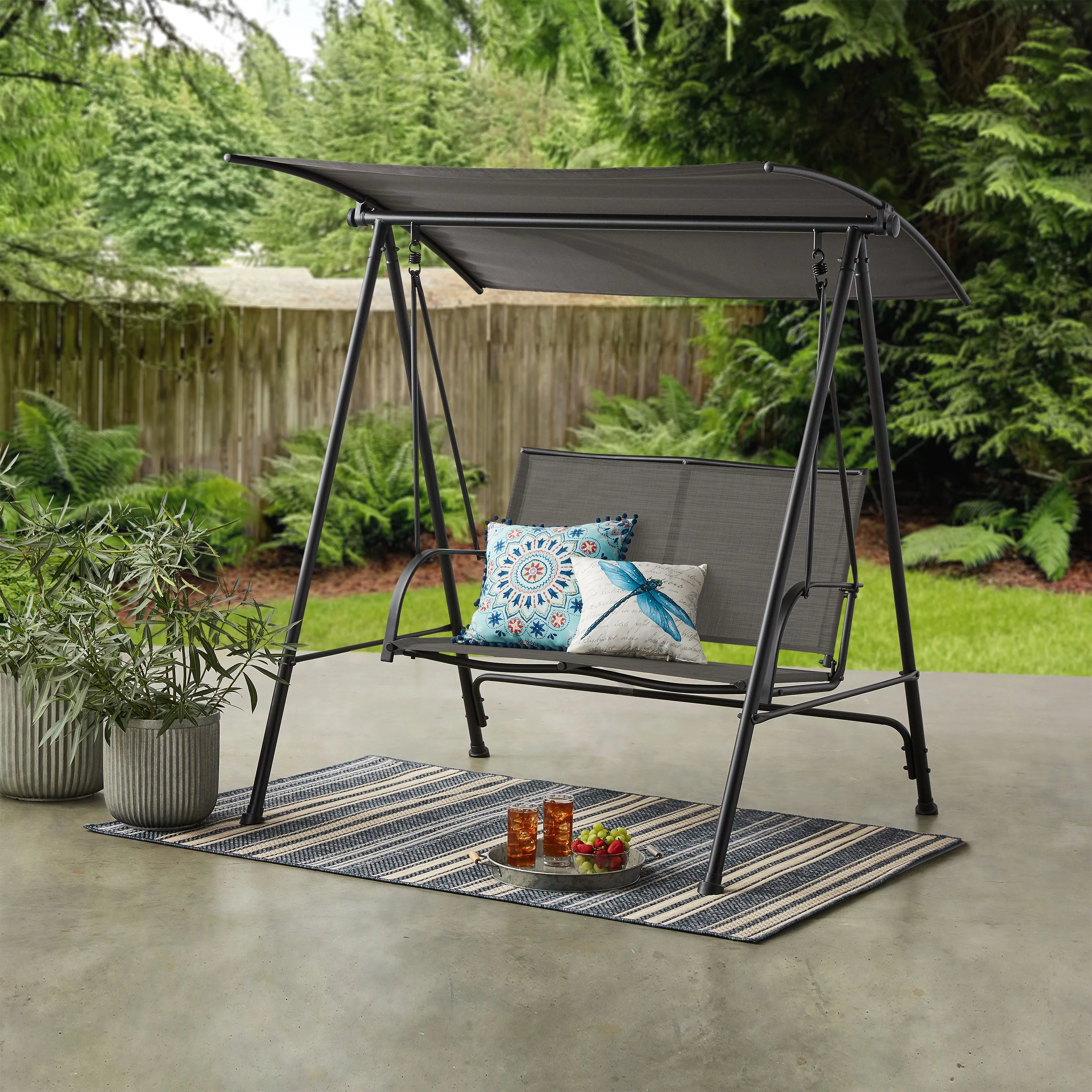 Mainstays Albany Lane 2-Seat Steel Canopy Porch Swing, Brown/Tan