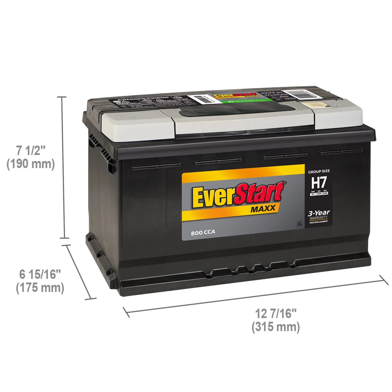 EverStart Maxx Lead Acid Automotive Battery, Group Size H7 / LN4 / 94R 12 Volt, 800 CCA