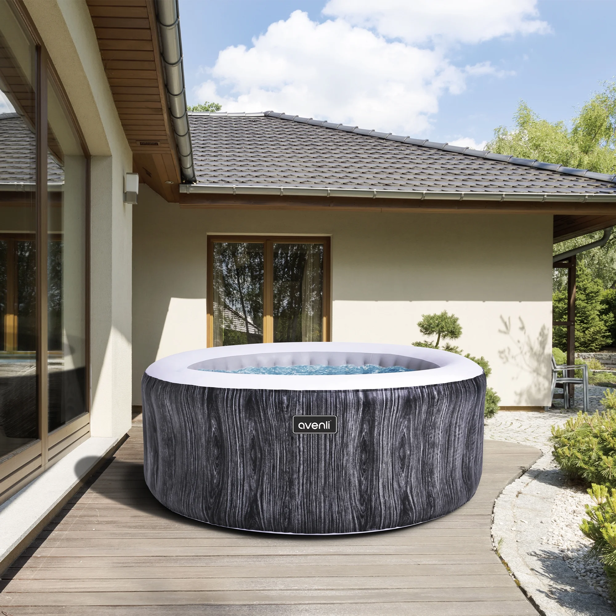 JLeisure Greywood 65″ 4 Person Inflatable Round Outdoor Hot Tub Spa, Gray