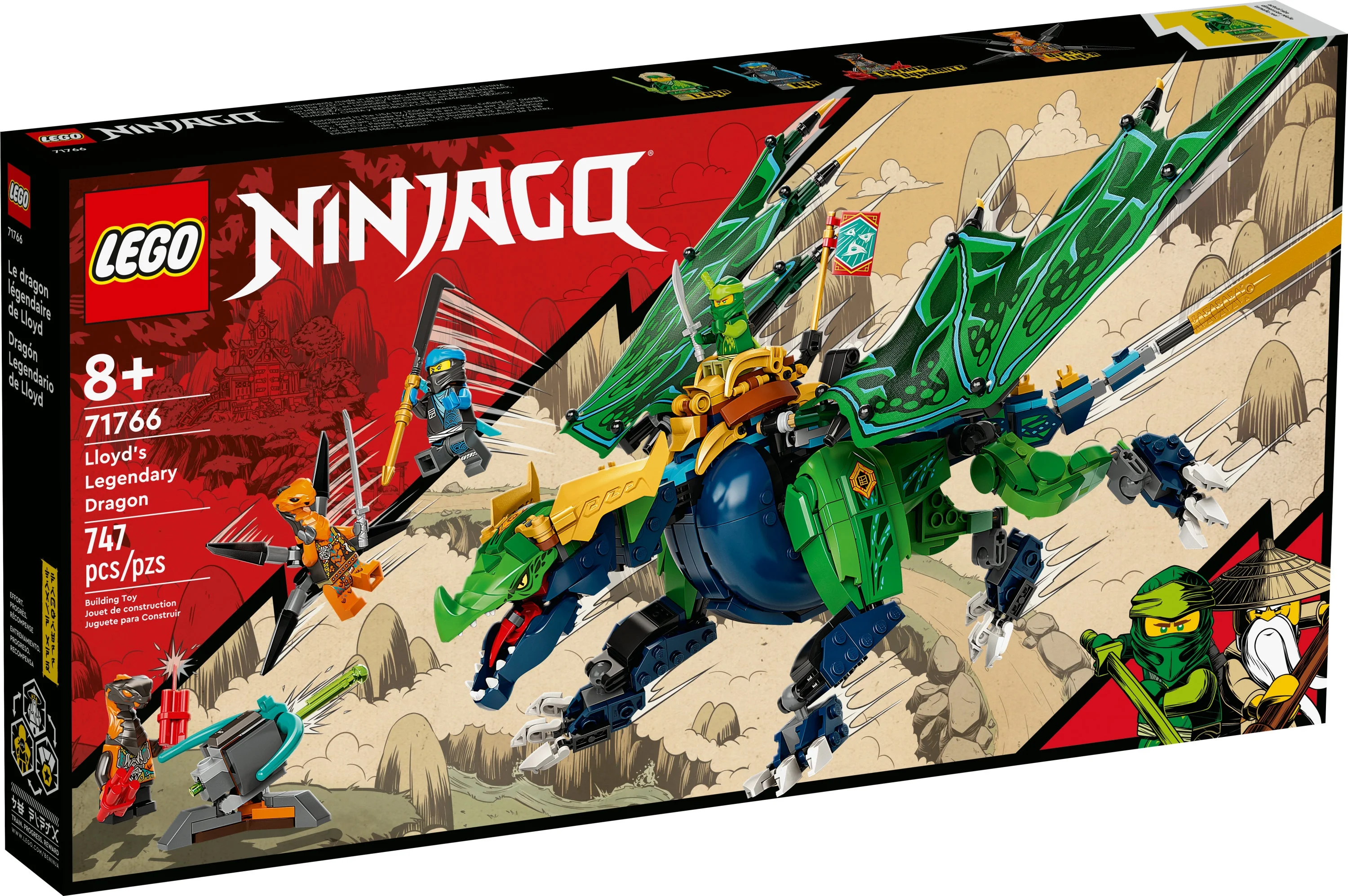 LEGO NINJAGO Lloyd’s Legendary Dragon Toy, 71766 Set with Snake Figures & Nya Minifigure, Collectible Mission Banner Series