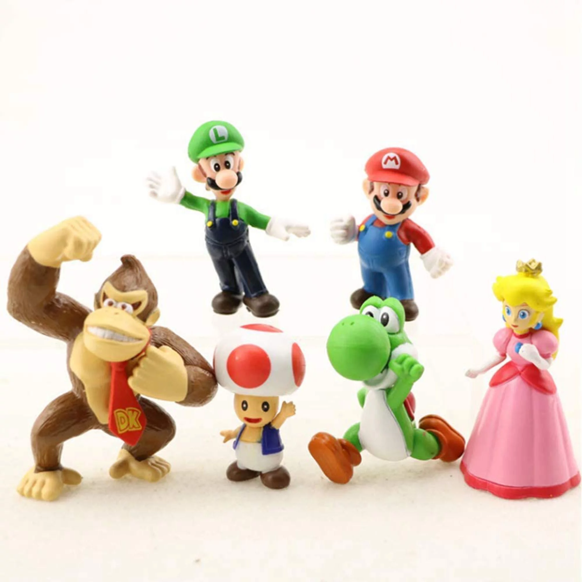 SeekFunning 6 pcs/set Super Mario Action Mini Figure Yoshi Peach Princess Luigi Toad, Birthday,Party Supplies