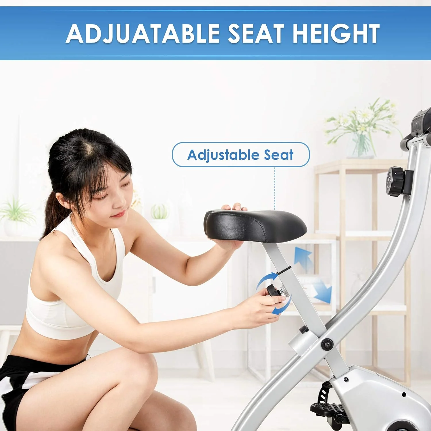 Exercise Bike Folding Stationary Bike Recumbent Exercise Bike Machine Home with LCD Monitor Phone Holder Portable