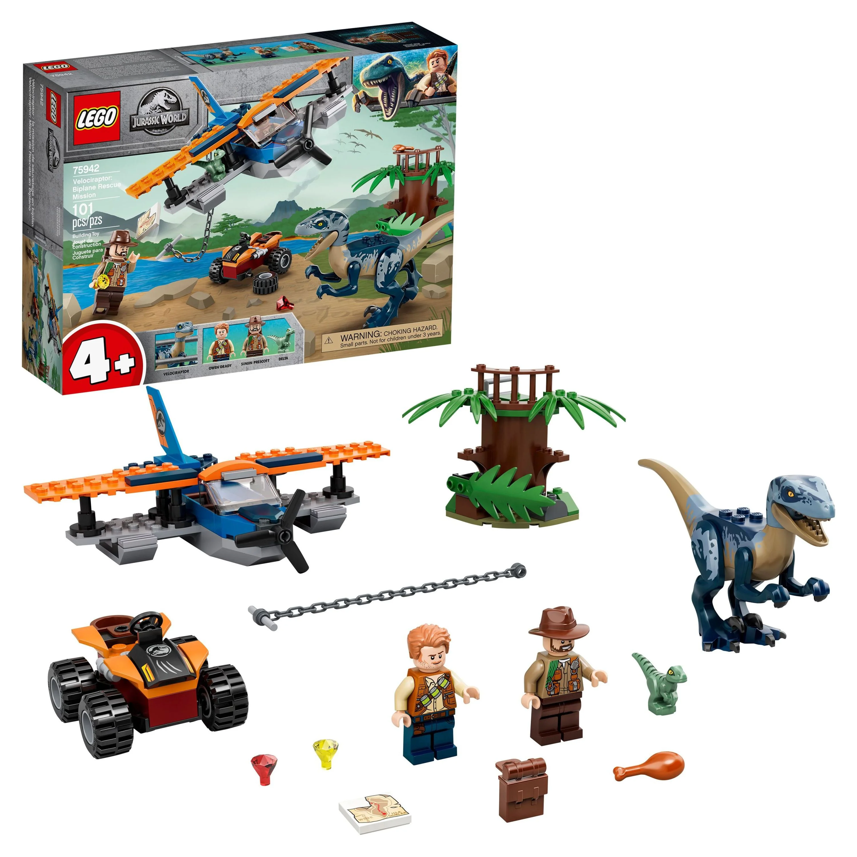 LEGO Jurassic World Velociraptor: Biplane Rescue Mission 75942 Dinosaur Building Set for Preschool Kids (101 Pieces)