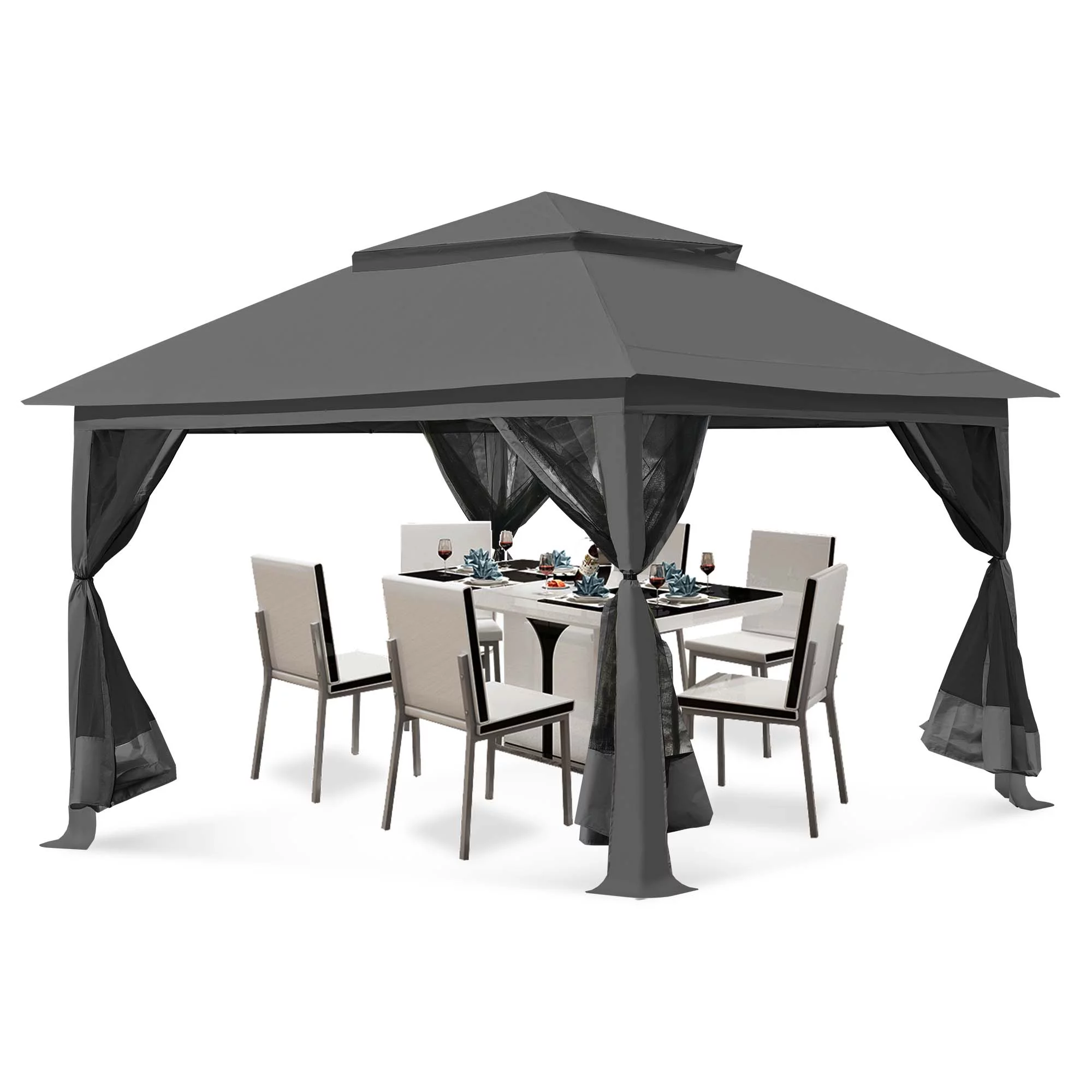 Texinpress 13 x13 ft Gazebo Tent Outdoor Pop up Gazebo Canopy Shelter with Mosquito Netting, Gray