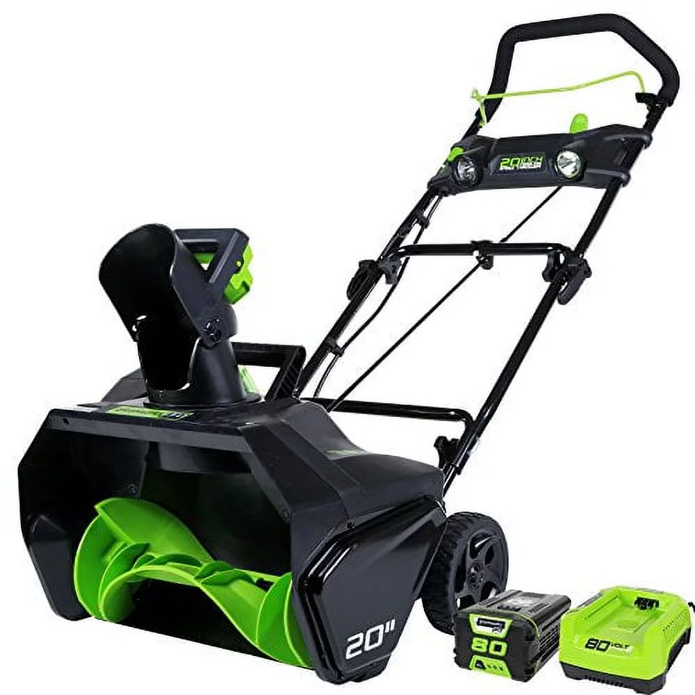 Greenworks Pro 80-Volt 20-inch Brushless Single-Stage Battery Powered Push Snow Blower with 2.0AH Battery and Charger