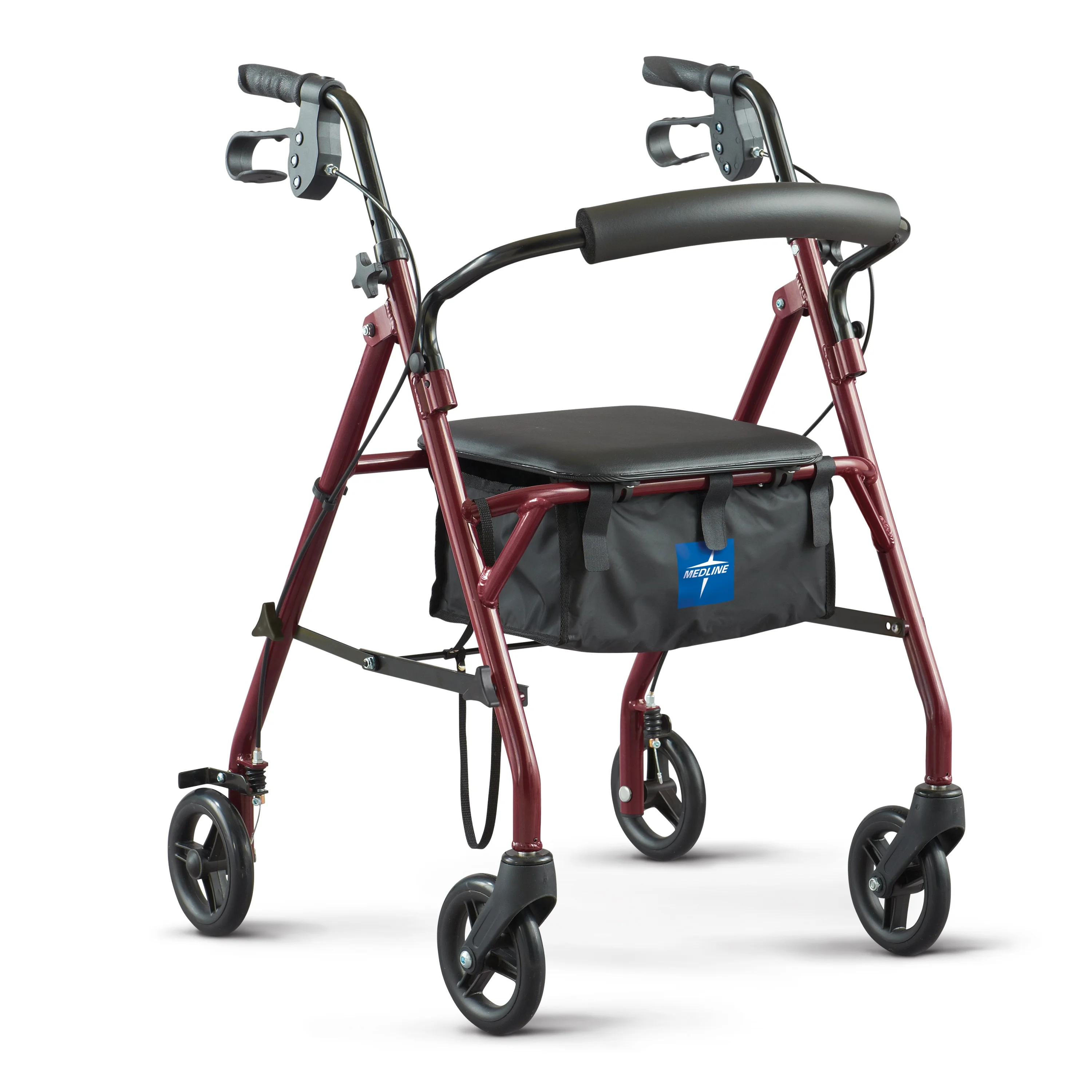 Medline Steel Rollator Walker, Folding Rolling Walker, 6″ Wheels, 350lb Weight Capacity, Burgundy Red Frame