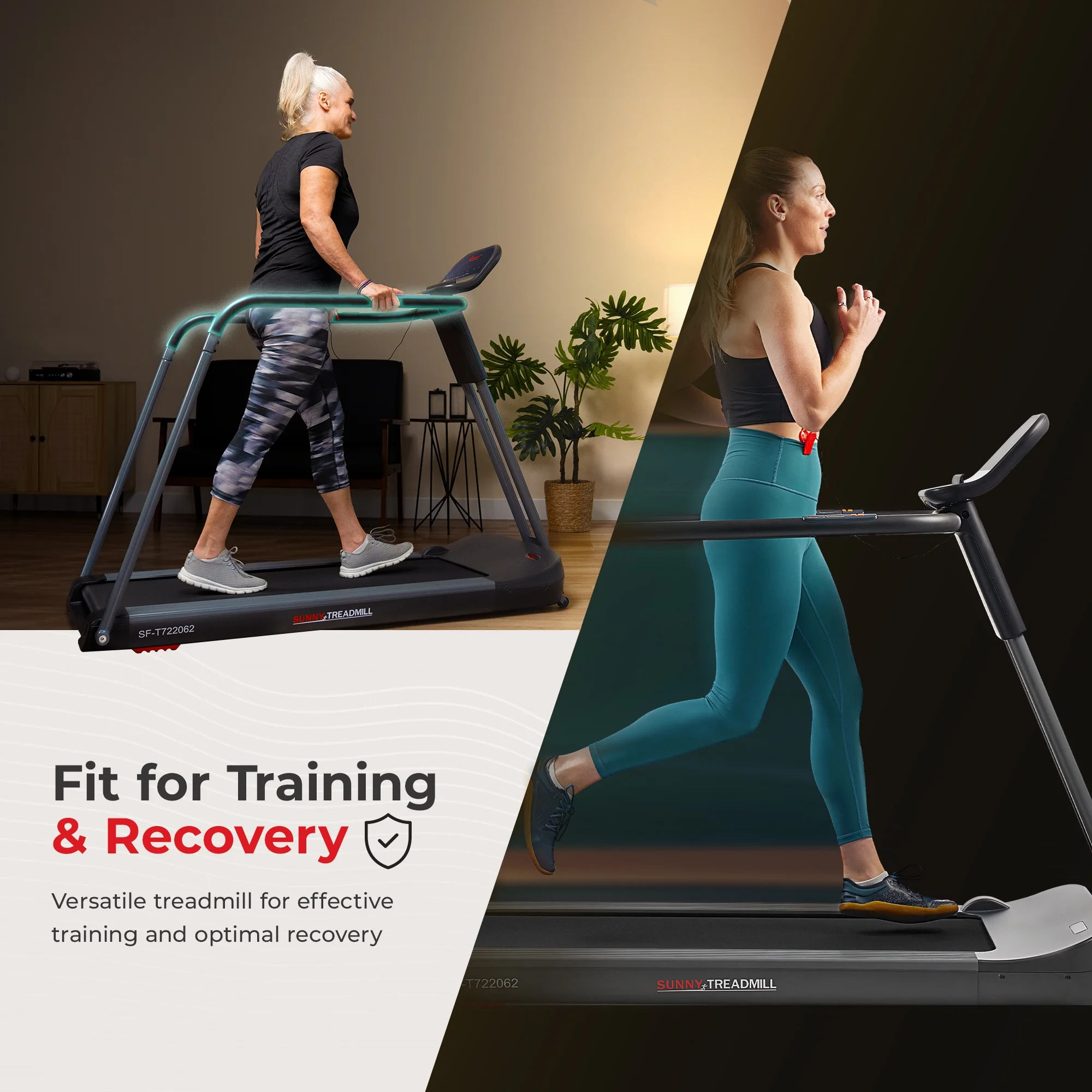 Sunny Health & Fitness Endurance Cardio Running Walking Treadmill with Extended Safety Handrails, Low-Impact, Low Wide Deck and SunnyFit App Enhanced SF-T722062