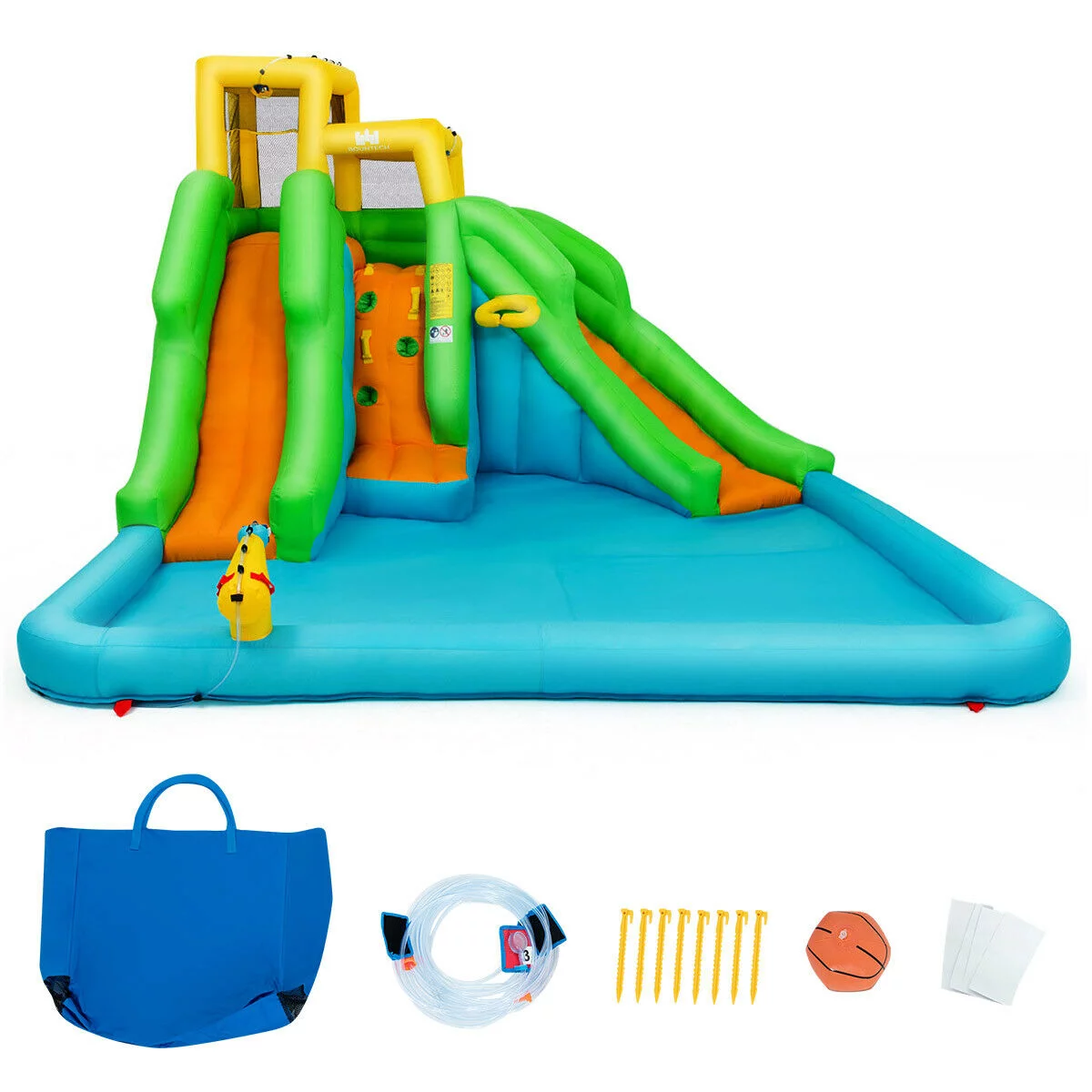 Gymax Kids Inflatable Water Park Bounce House 2 Slide w/Climbing Wall