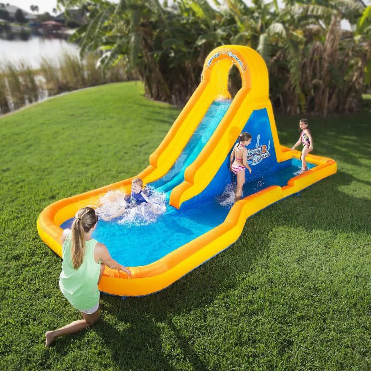 Blast Zone Spray N Splash 2 Inflatable Water Slide W Splash Area