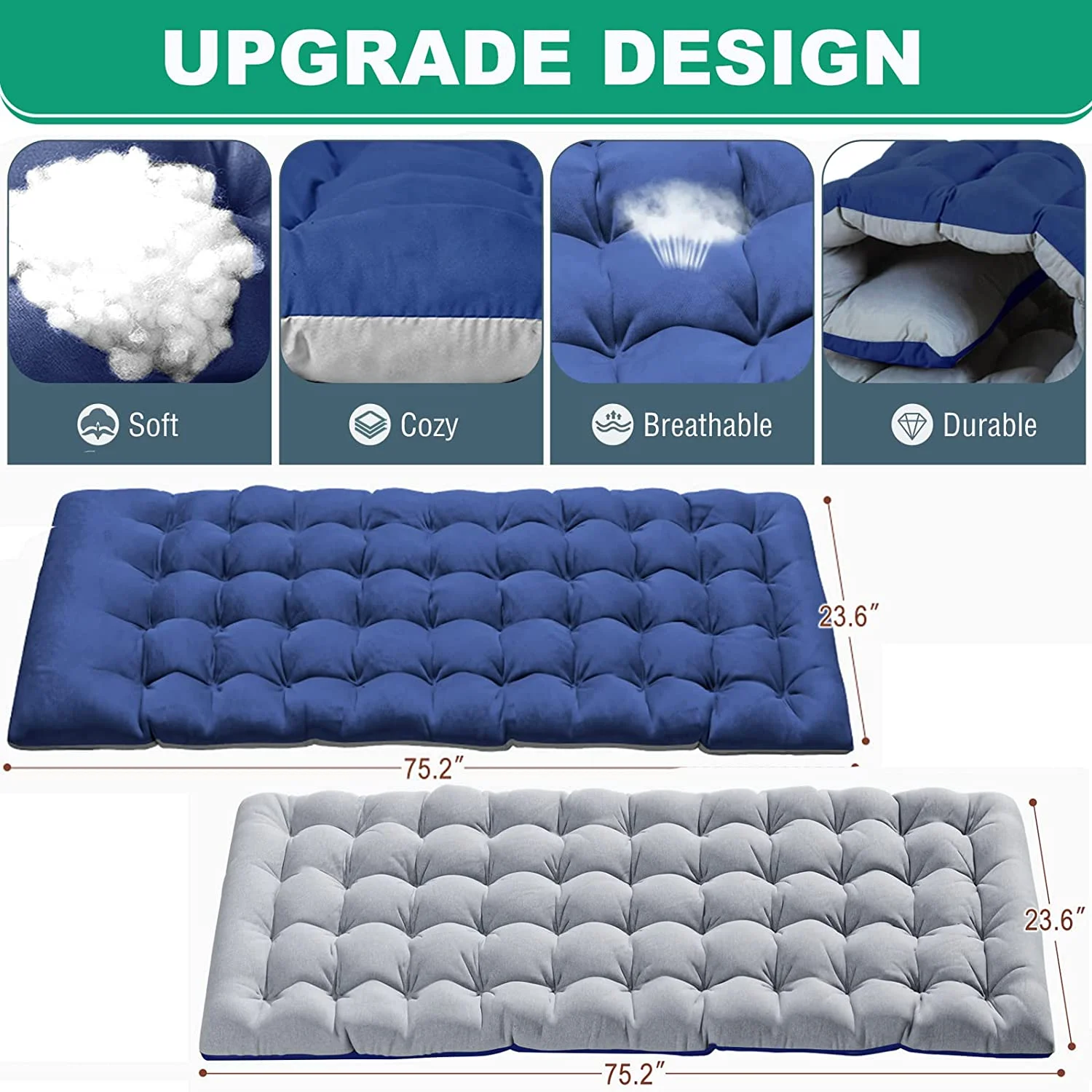 Slsy Portable Folding Camping Cot Bed with 2 Sided Mattress & Pillow, Adjustable 5-Position Folding Lounge Chair, Folding Cot Bed