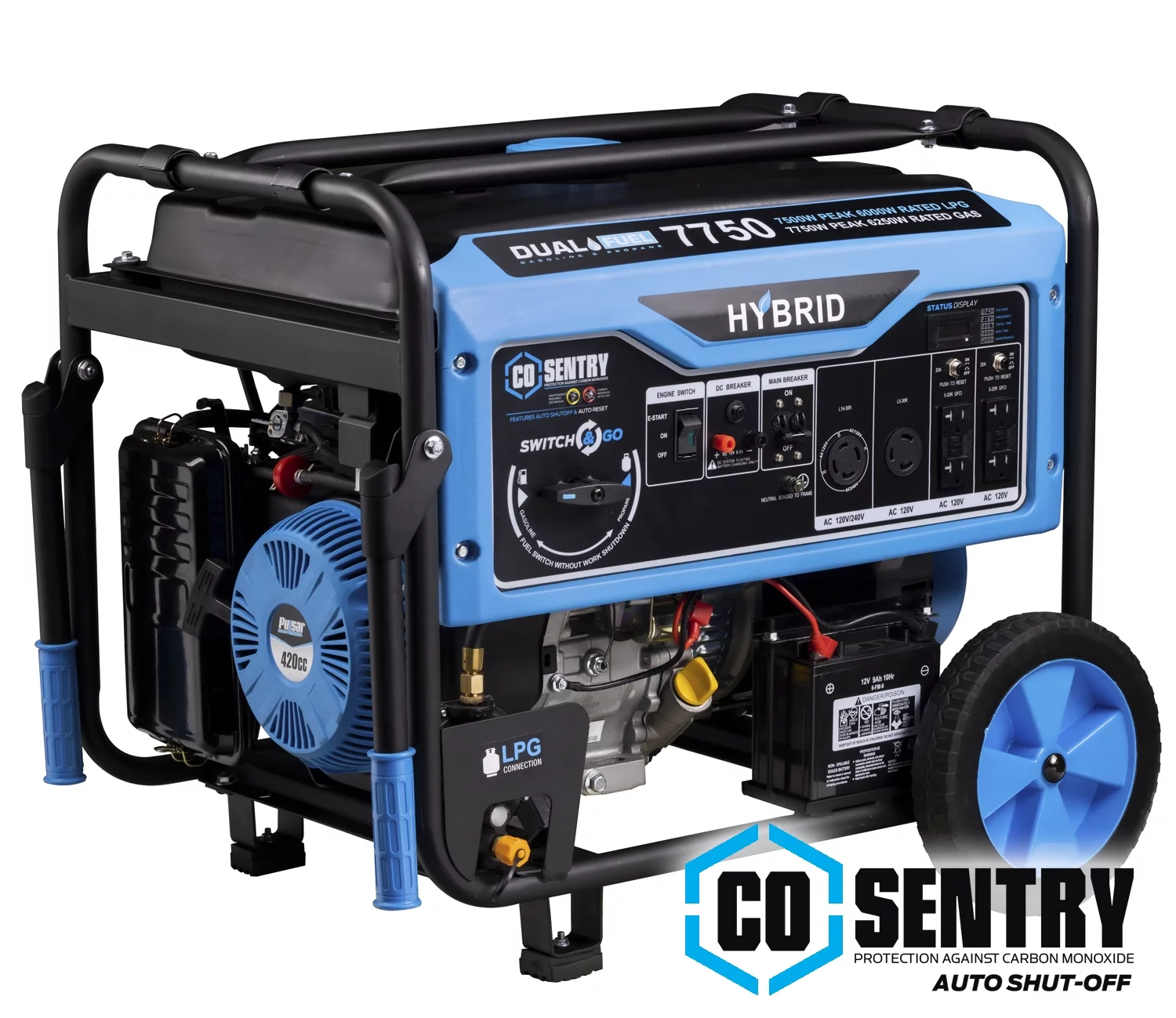 Pulsar 7,750-Watt Dual Fuel Portable Generator with Electric Start and CO Sentry