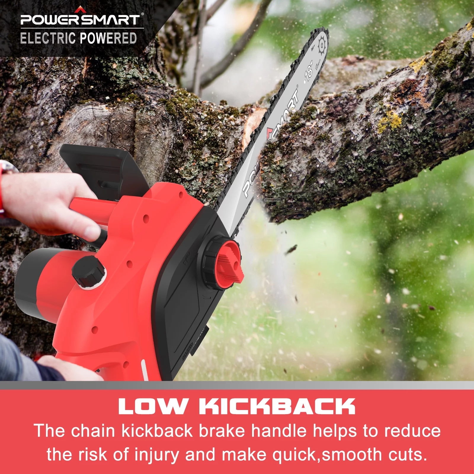 PowerSmart PS8218 18 inch Pruning Corded Electric Chainsaw, 120V 15Amp  Power Chainsaw for Wood Cutting