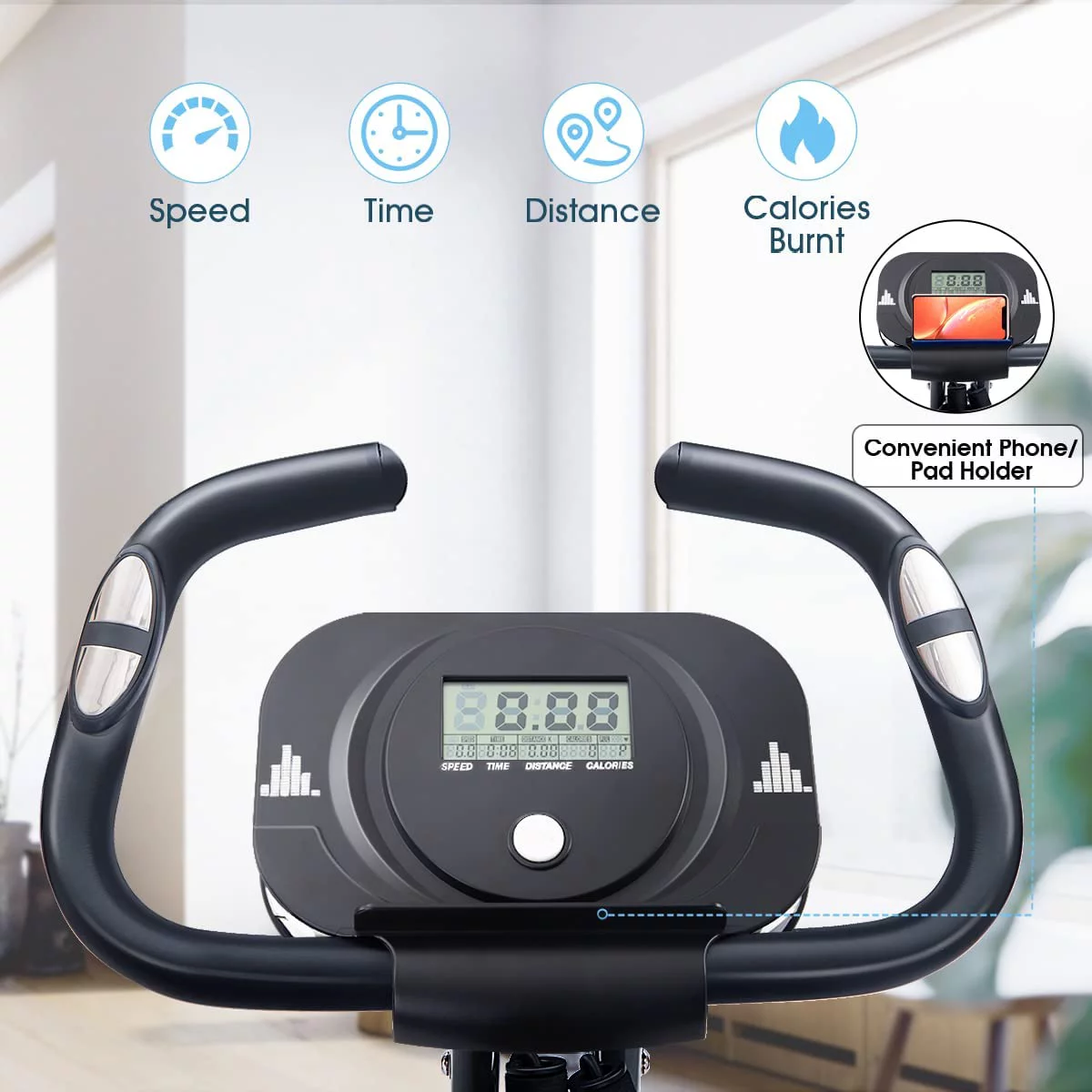 Folding Recumbent Exercise Bike, 3-in-1 Compact Stationary Bicycles Exercise Bike w/ Adjustable Arm Resistance Bands, LCD Monitor, Tablet Holder, High Backrest, Holds 350 lbs,