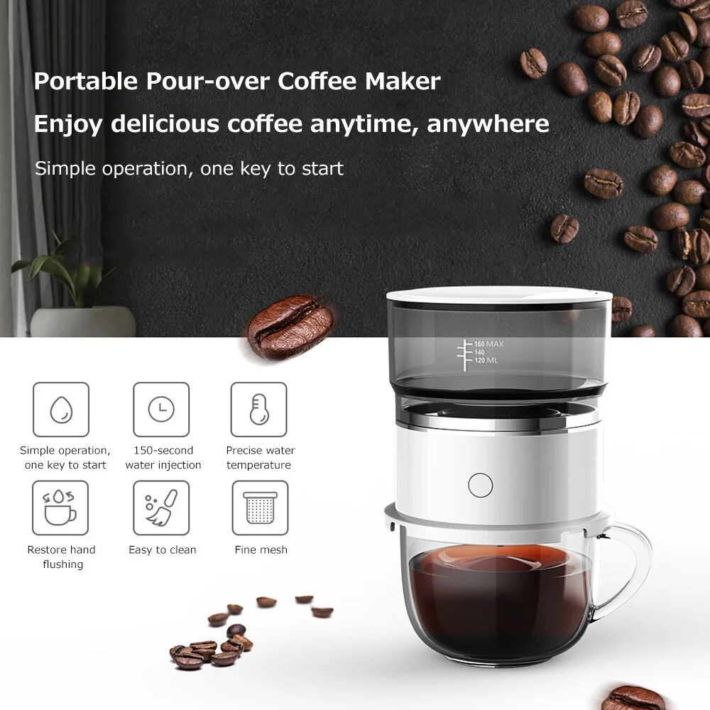 Coffee Maker Portable Espresso Machine Tritan Water Tank Mini Electric Drip Outdoor Coffee Pot