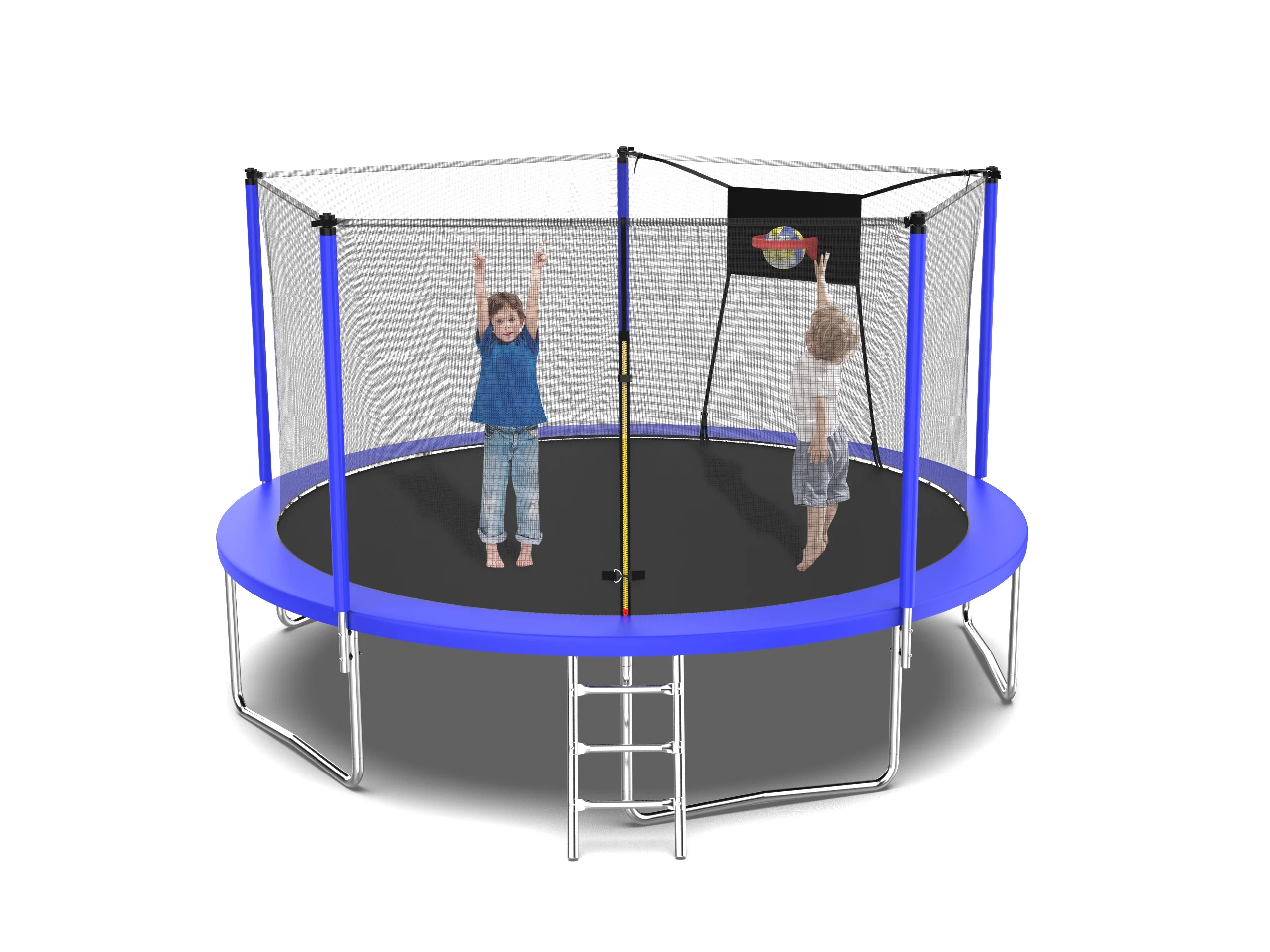 Kacho Trampoline for Adults and Kids, 16FT 1500LBS Trampoline with Enclosure Net, Basketball Hoop, Ladder, No Gap Design, ASTM Approved, Fully Galvanized with Anti-Rust Coating, Outdoor Trampoline