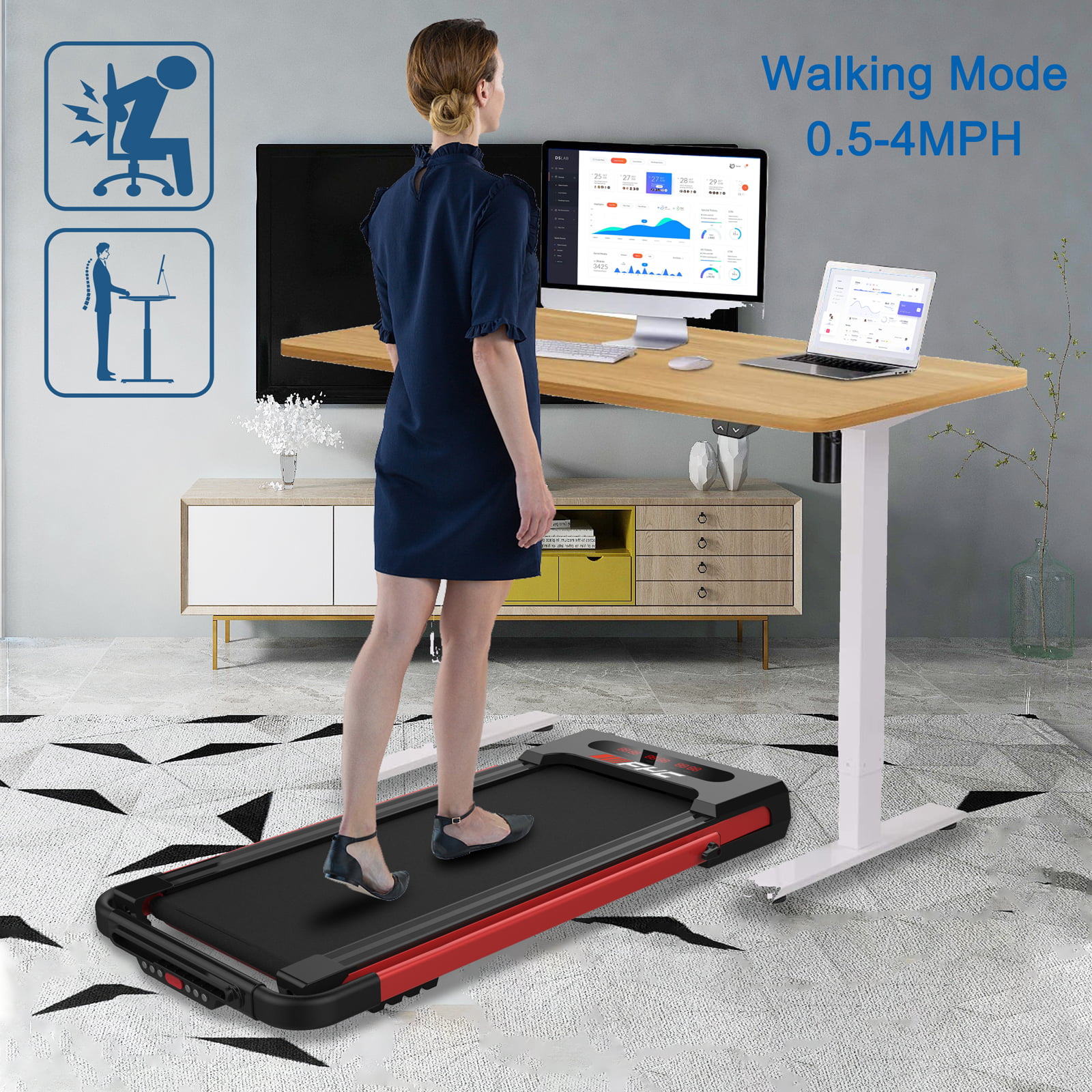 FYC 2.5HP Under Desk Treadmill 2 in 1 Folding Treadmill for Home Office, Foldable Treadmill Compact Electric Walking Running Machine w/ Remote Control & LED Display, Walking Running Jogging (Black)