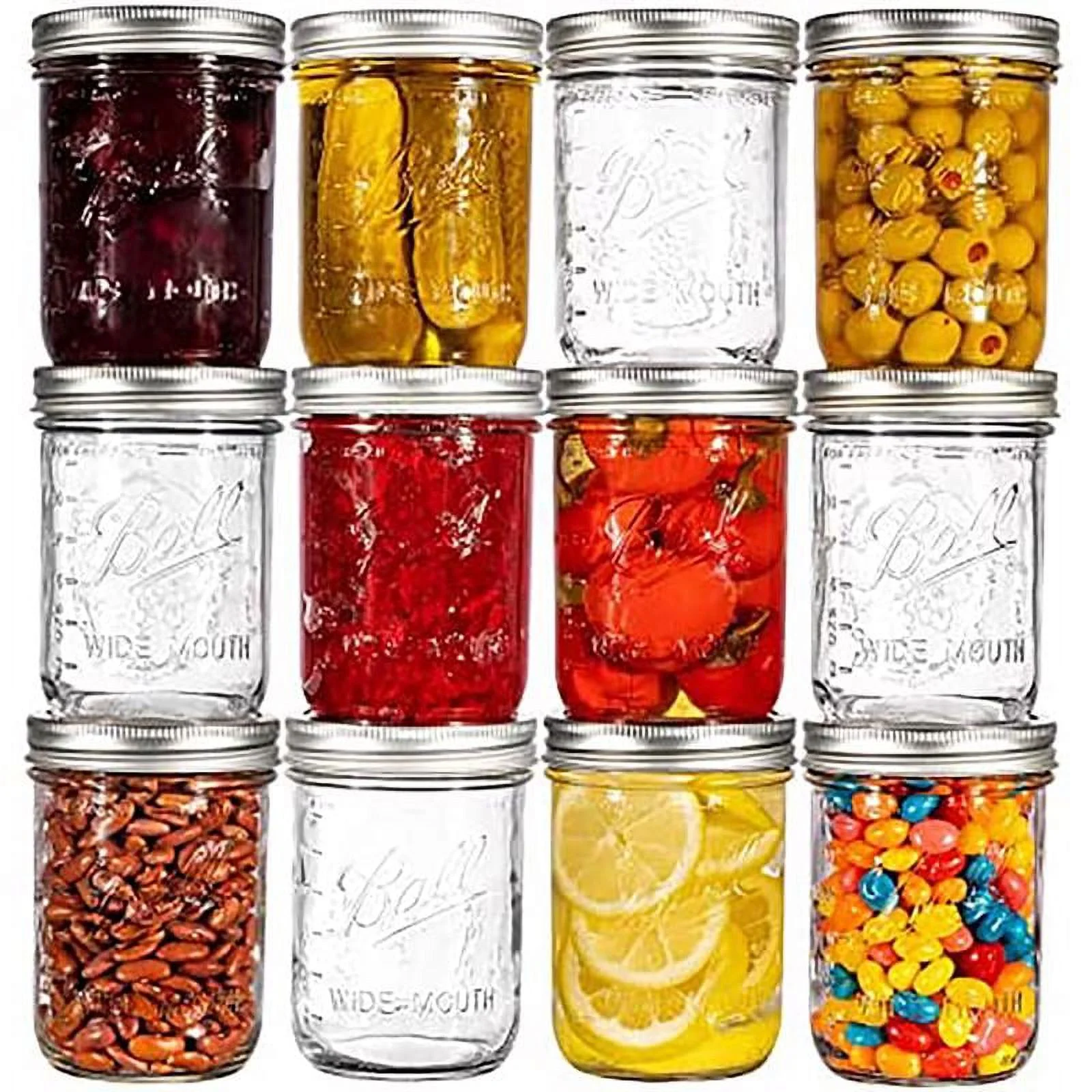 Ball, Glass Mason Jars with Lids & Bands, Wide Mouth, Clear, 16 oz, 12 Count