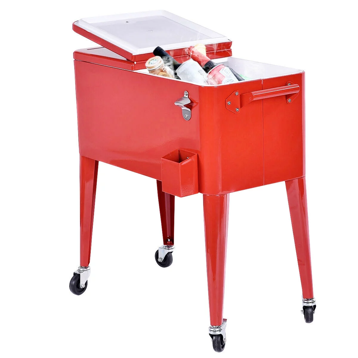 Costway Red Outdoor Patio 80 Quart Cooler Cart Ice Beer Beverage Chest Party Portable