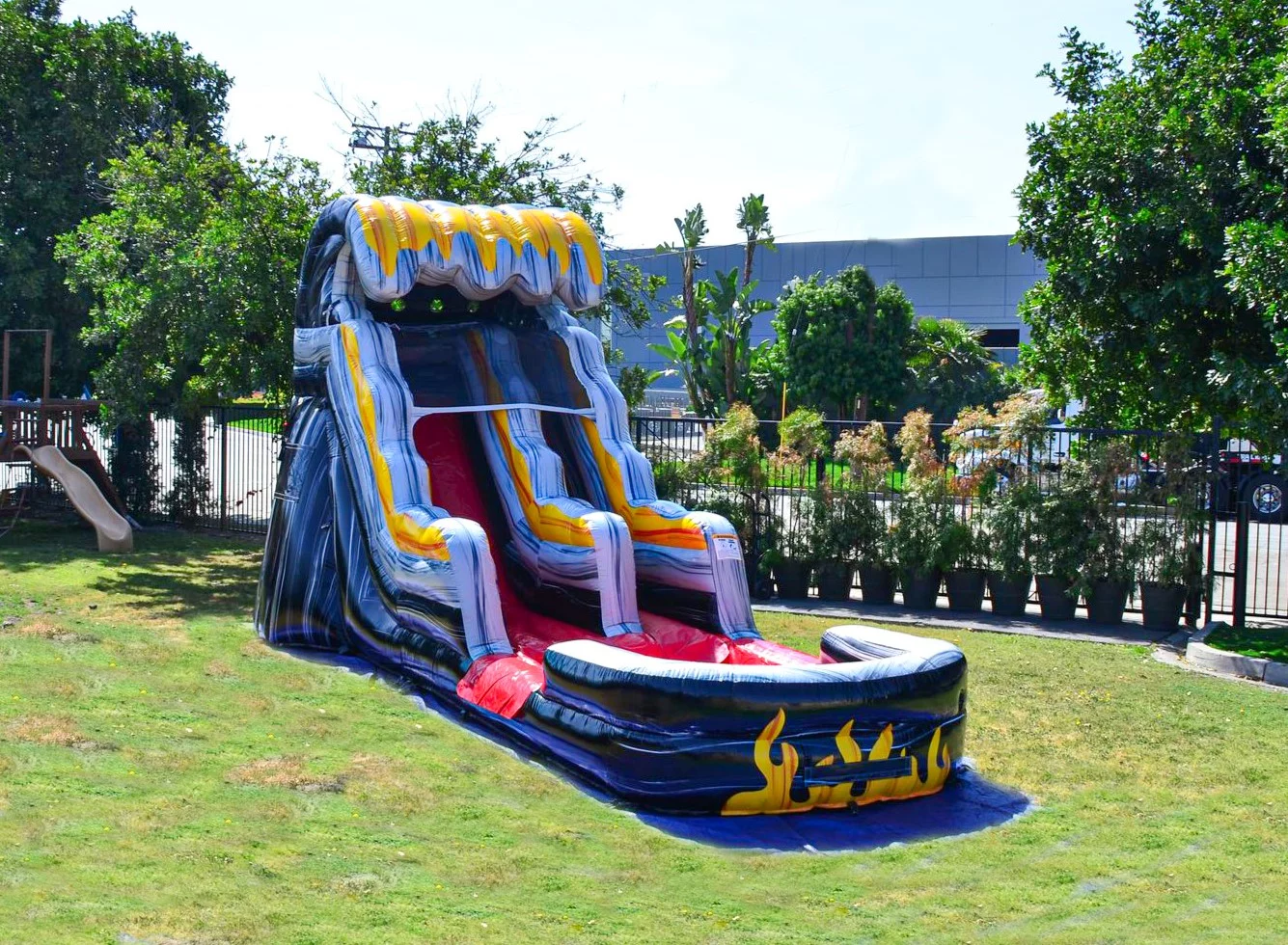 JumpOrange Commercial Grade Water Slide Inflatable with Splash Pool for Kids and Adults (with Blower), Flame Theme