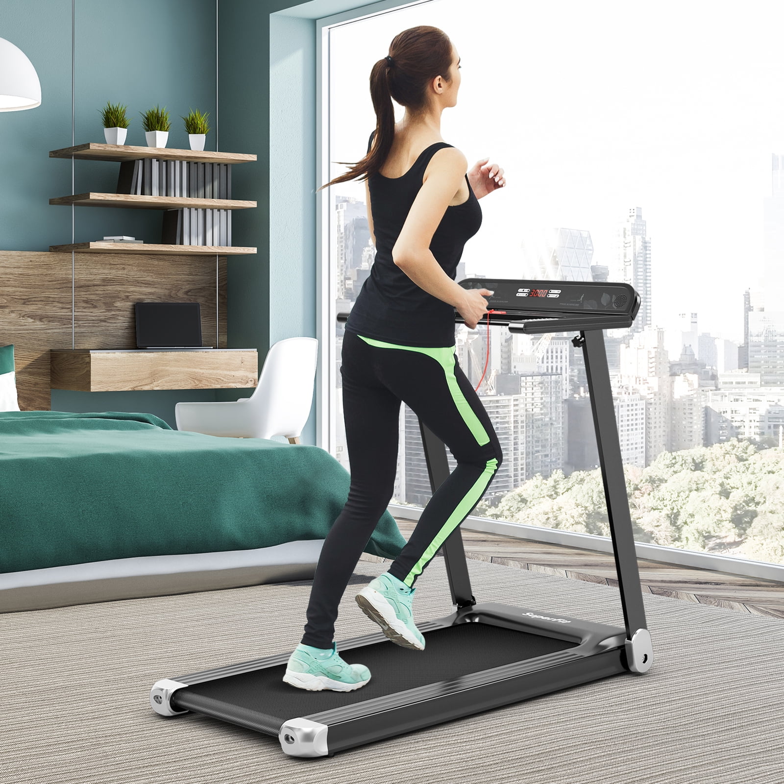 SuperFit  Electric Treadmill Compact Walking Running Machine w/APP Control Speaker